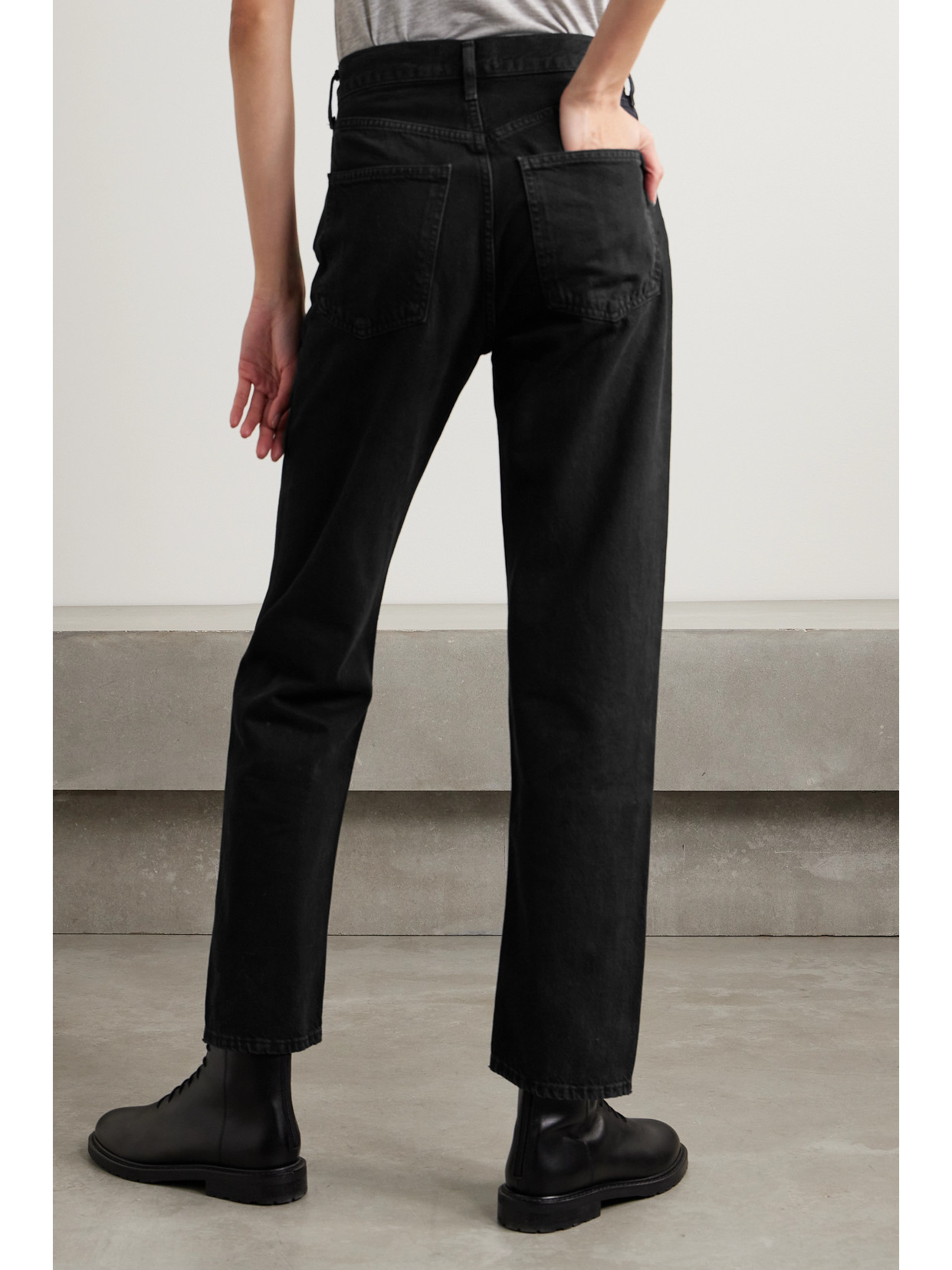 Shop Agolde '90s Pinch Waist High-rise Straight-leg Recycled Jeans In Black