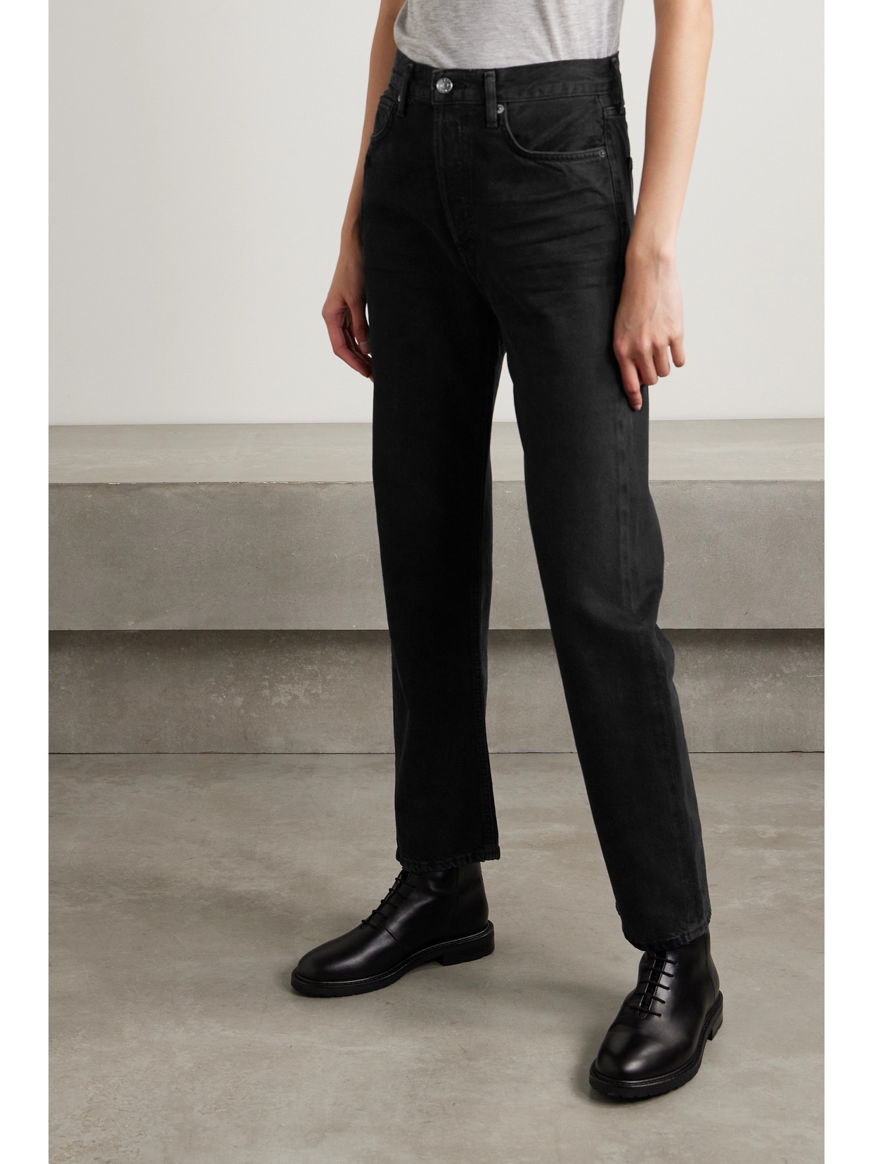 Shop Agolde '90s Pinch Waist High-rise Straight-leg Recycled Jeans In Black