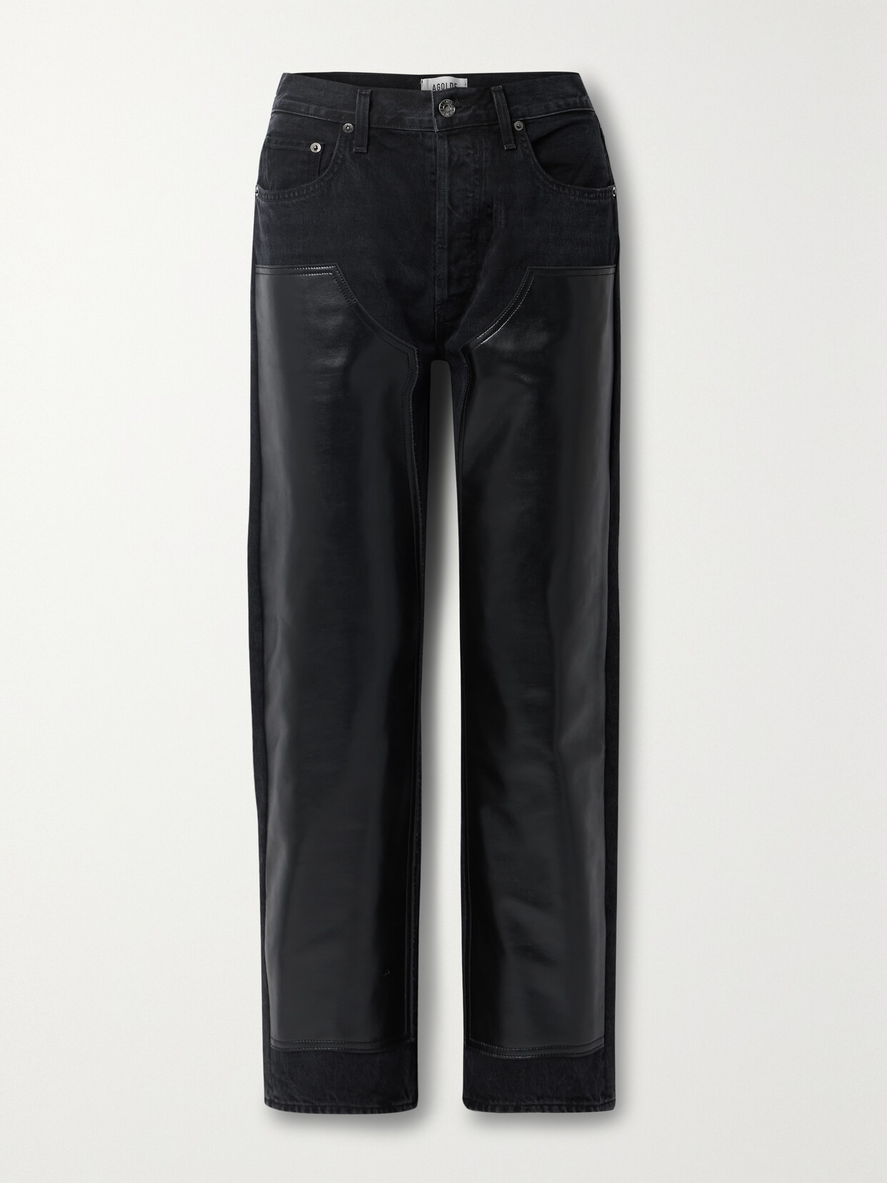 Agolde Ryder Recycled Leather-paneled High-rise Straight-leg Organic Jeans In Black