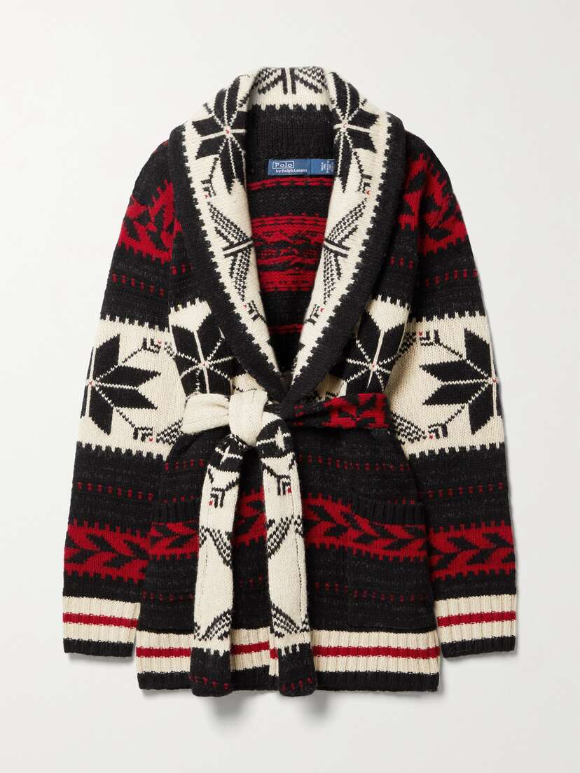 Polo Ralph Lauren Belted Fair Isle Wool-blend Cardigan - x large
