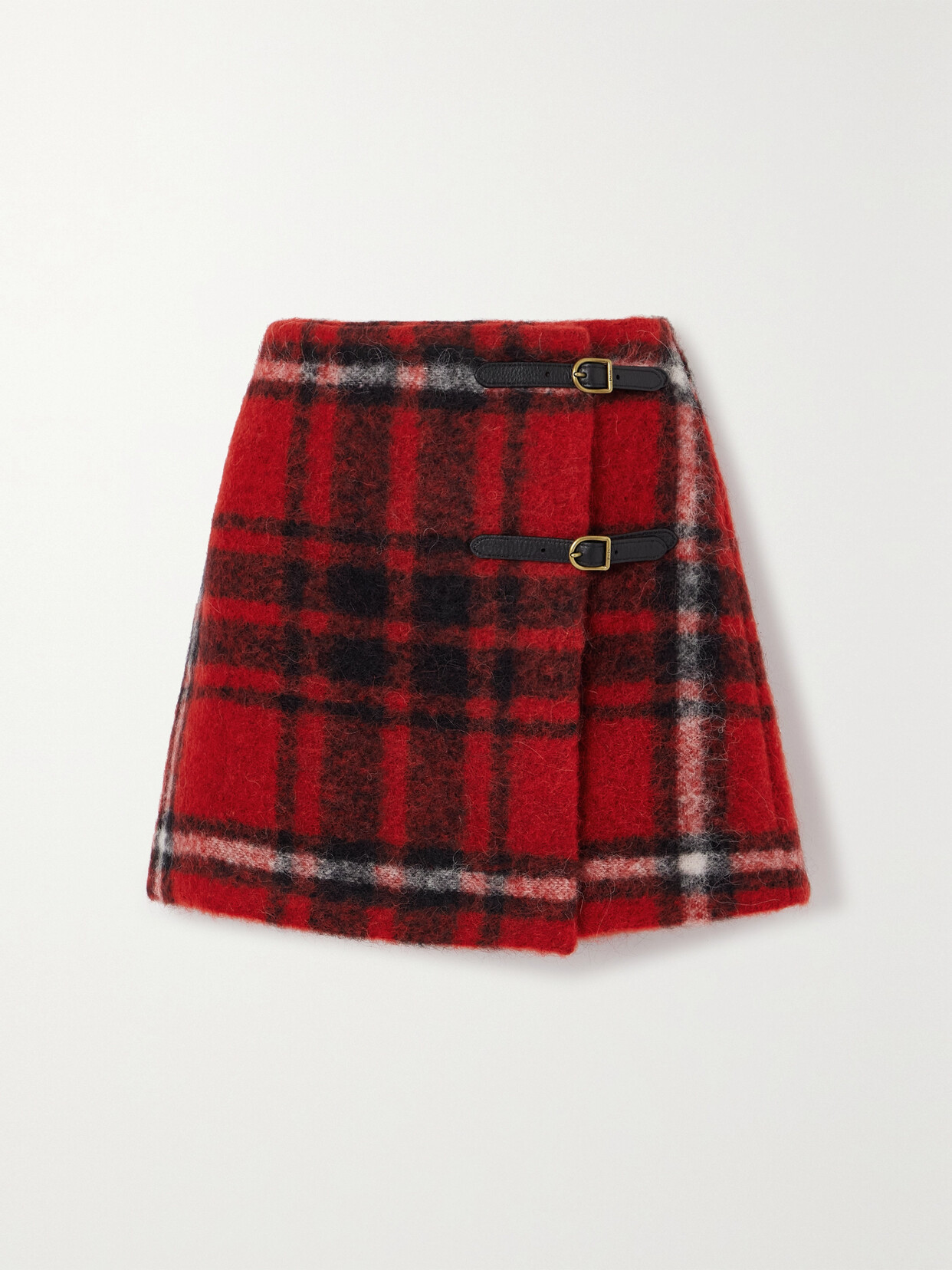 Polo Ralph Lauren - Buckled Checked Brushed Felt Mini Wrap Skirt - Red