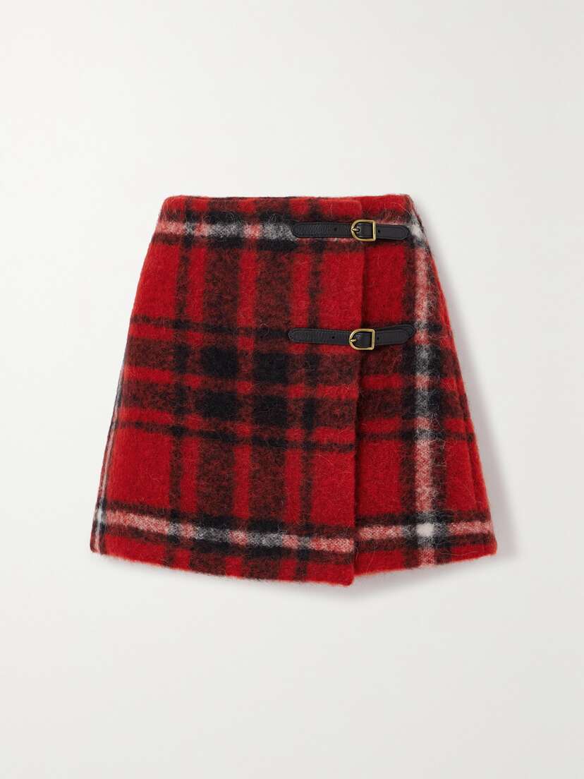 Polo Ralph Lauren Buckled Checked Brushed Felt Mini Wrap Skirt