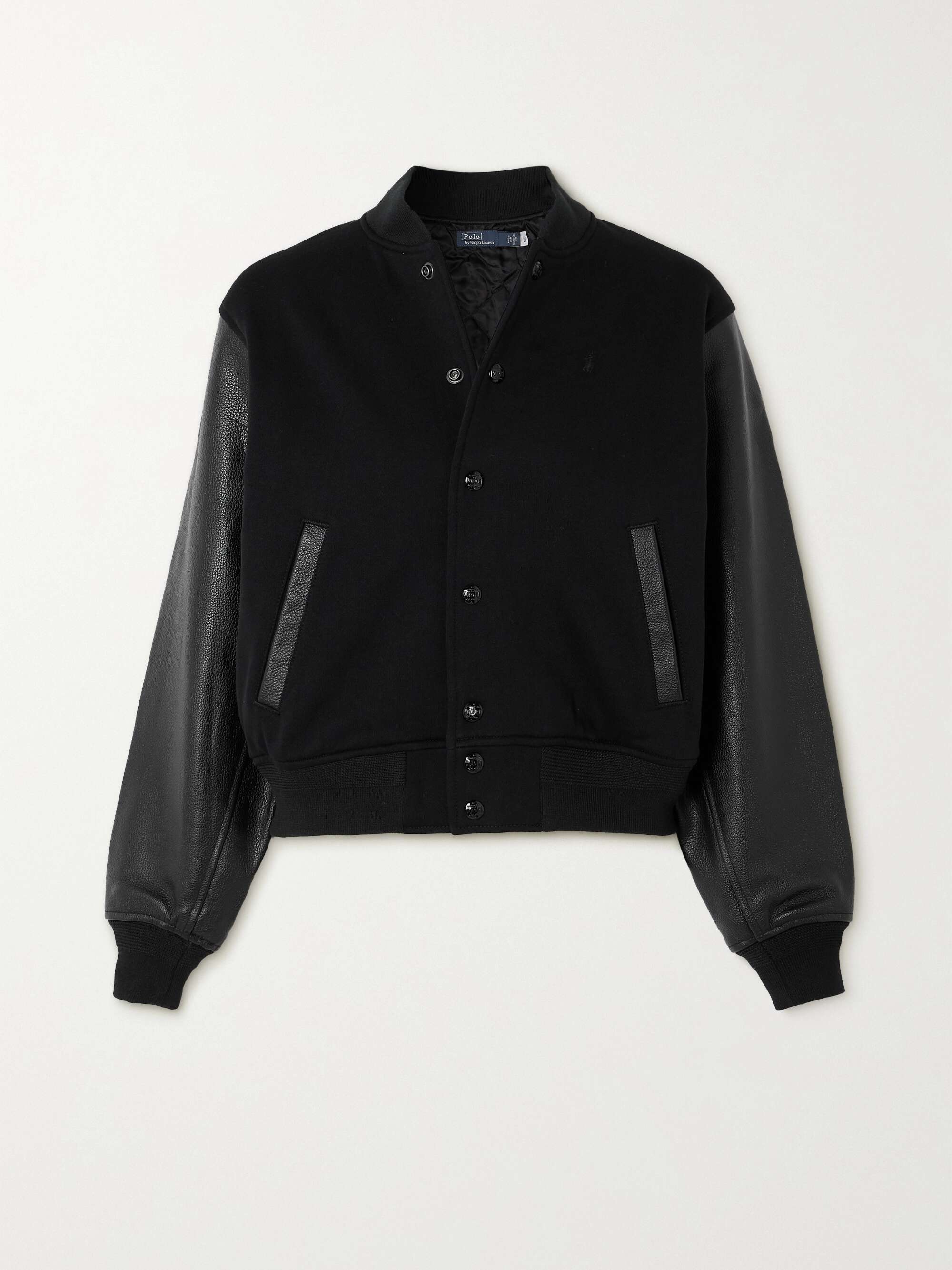 POLO RALPH LAUREN Appliquéd leather and padded cotton-blend bomber ...