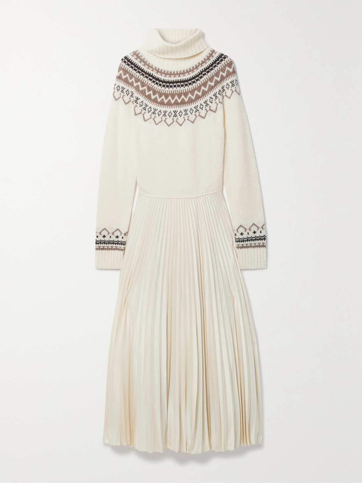 Polo Ralph Lauren Bluen Intarsia-knit And Recycled Crepe De Chine Turtleneck Maxi Dress - Cream