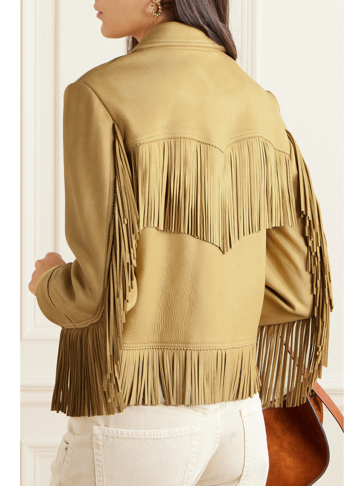 Shop Polo Ralph Lauren Fringed Leather Jacket In Brown