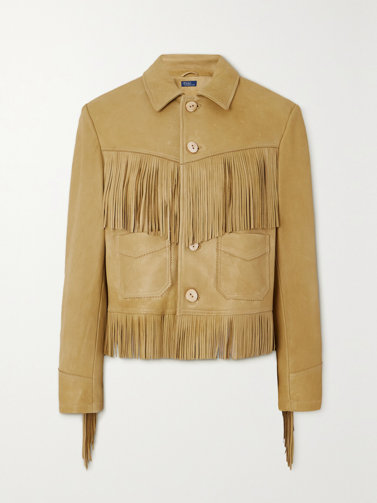 Polo Ralph Lauren Fringed Leather Jacket In Tan