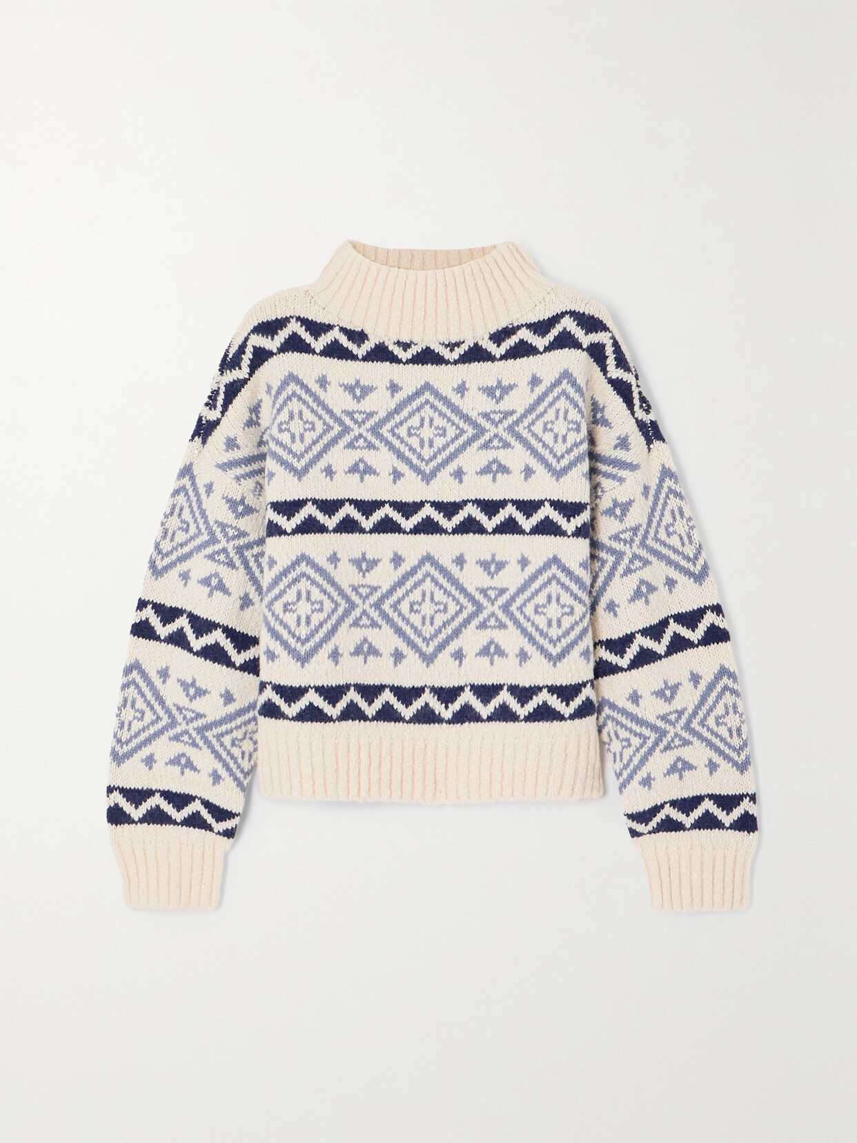 Polo Ralph Lauren Wool, Cotton And Alpaca-blend Jacquard Turtleneck Sweater - Blue