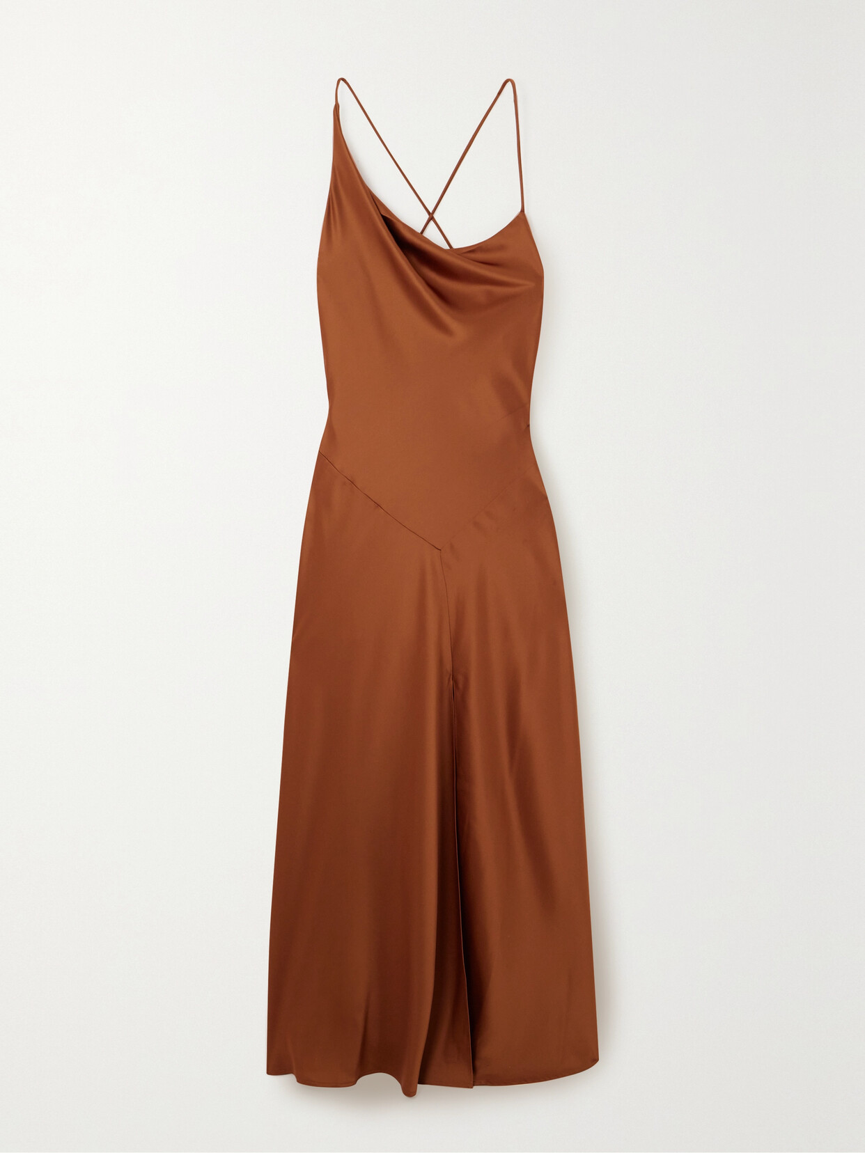 Polo Ralph Lauren Open-back Draped Satin Gown In Brown