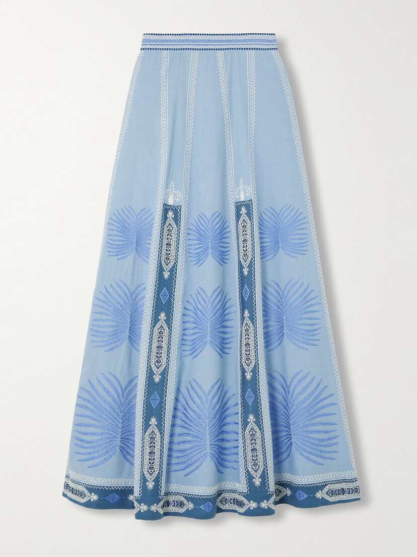 Emporio Sirenuse Camille Chios Embroidered Linen And Cotton-blend Midi Skirt