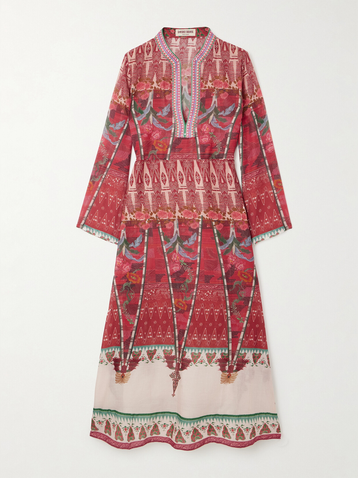 Emporio Sirenuse + Net Sustain Giada Printed Cotton-voile Kaftan In Red