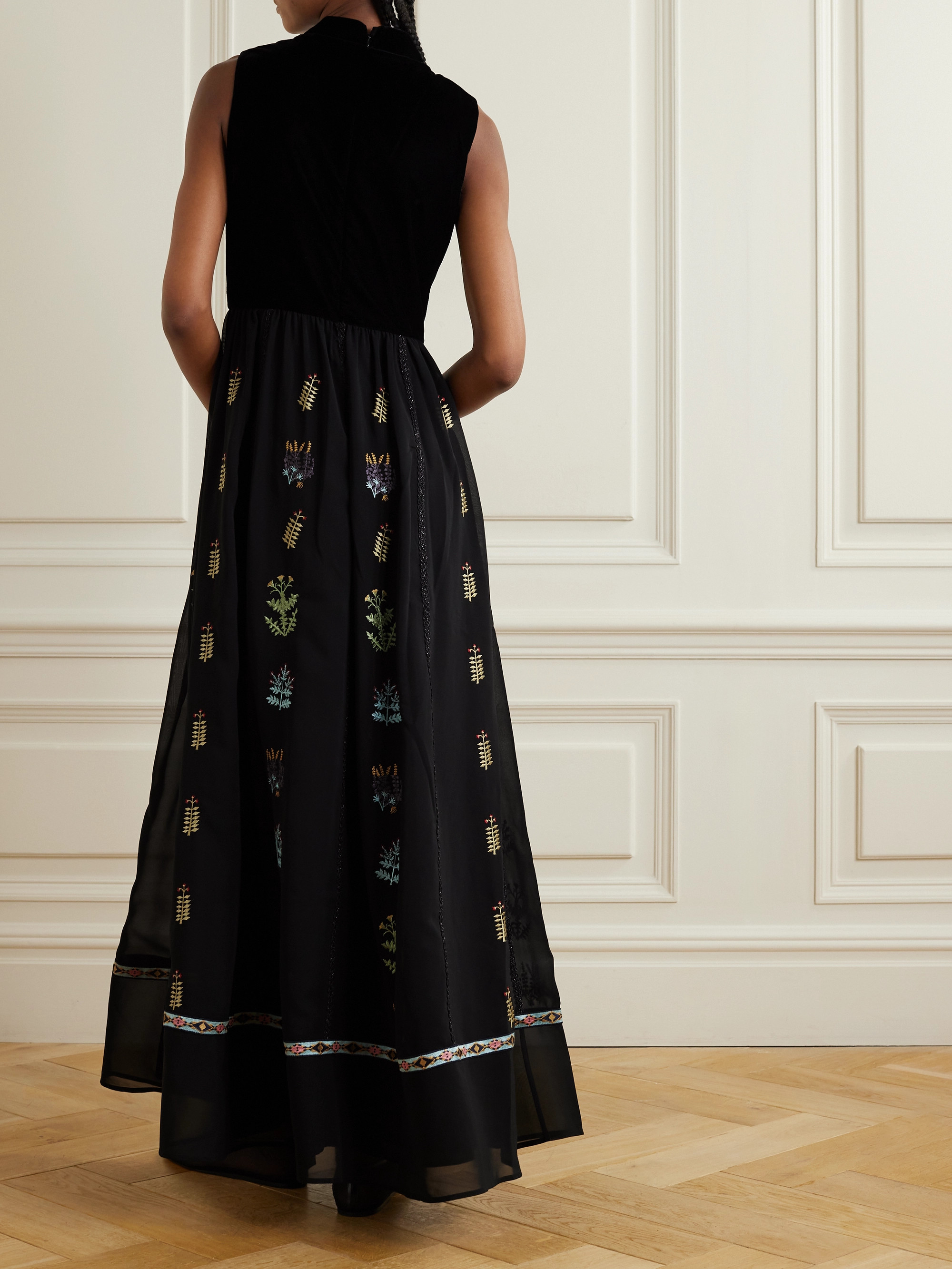 Emporio Sirenuse Flossie embroidered velvet and georgette maxi dress thumbnail