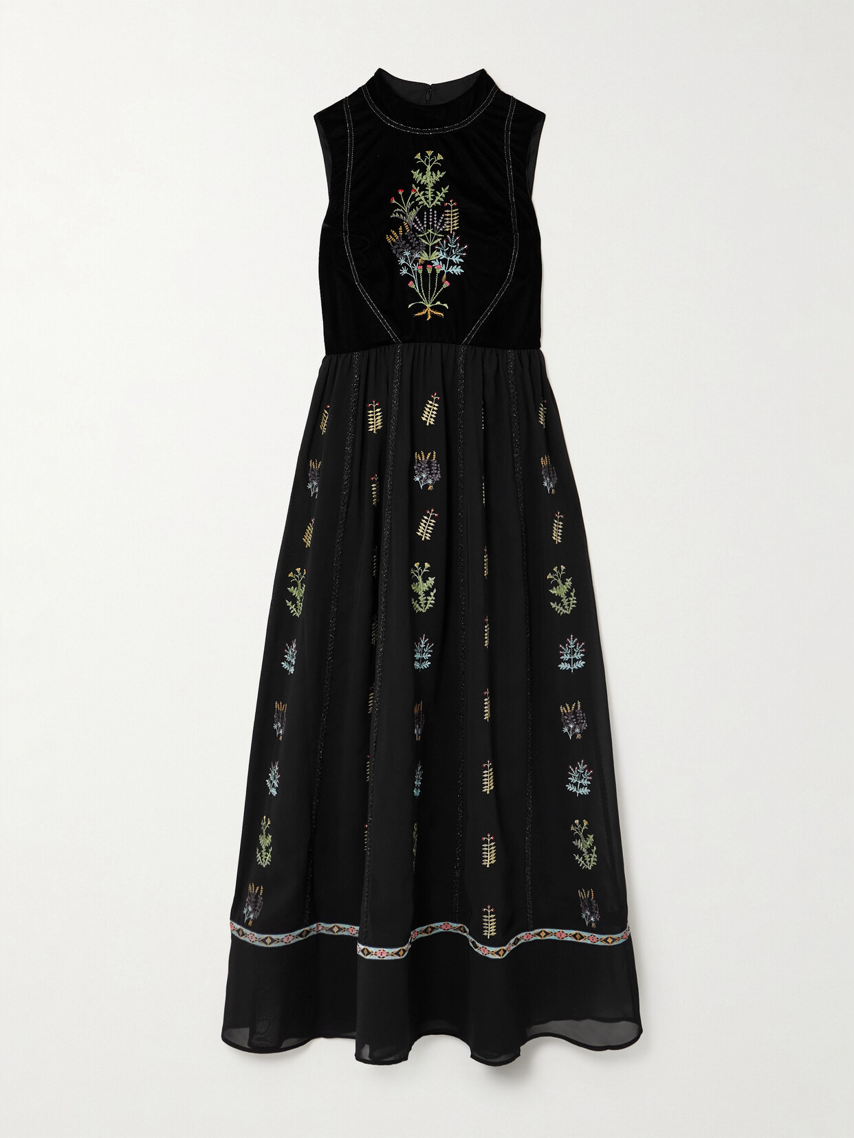 Emporio Sirenuse Flossie Embroidered Velvet And Georgette Maxi Dress In Black