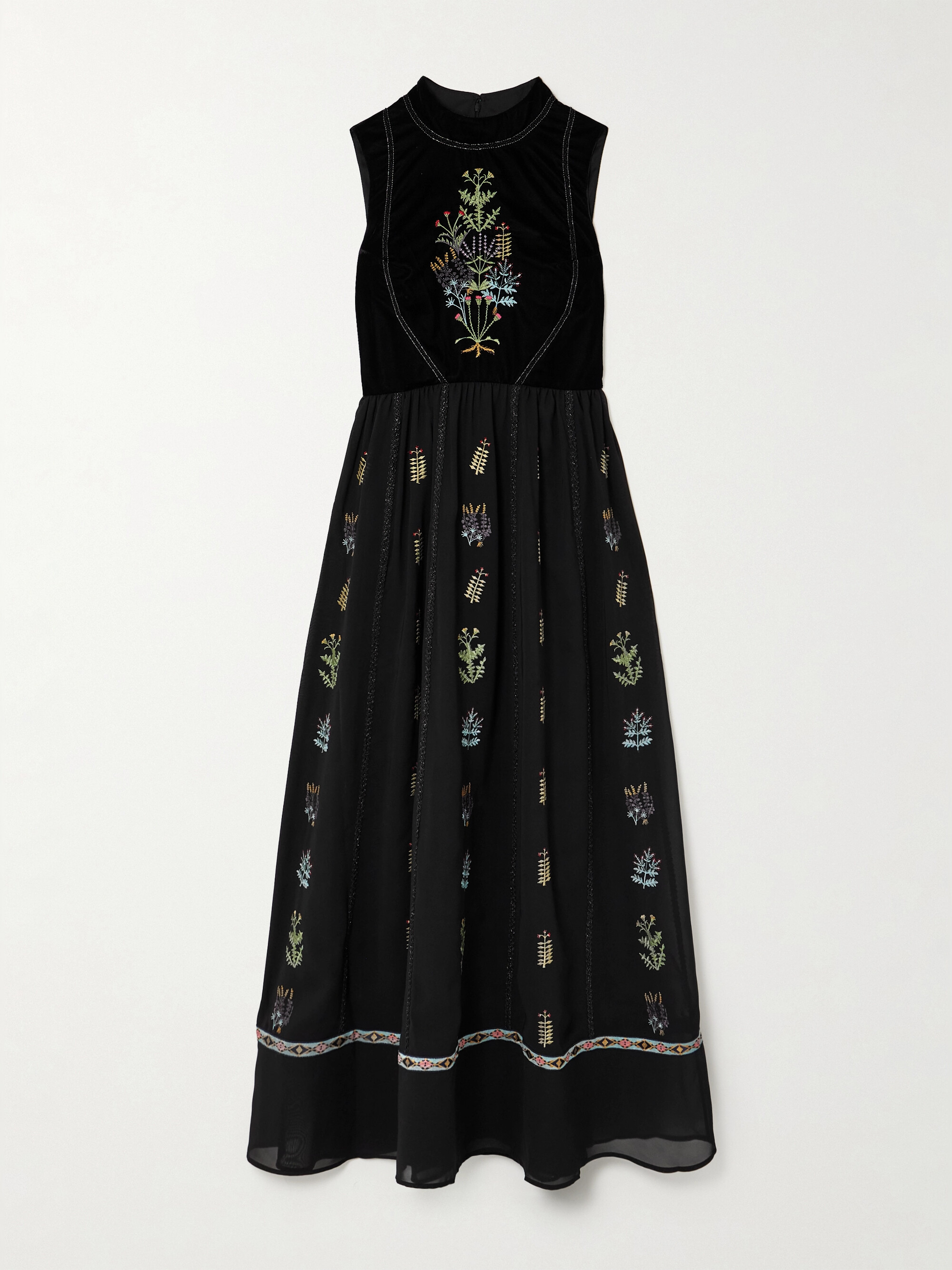 Emporio Sirenuse Flossie embroidered velvet and georgette maxi dress thumbnail