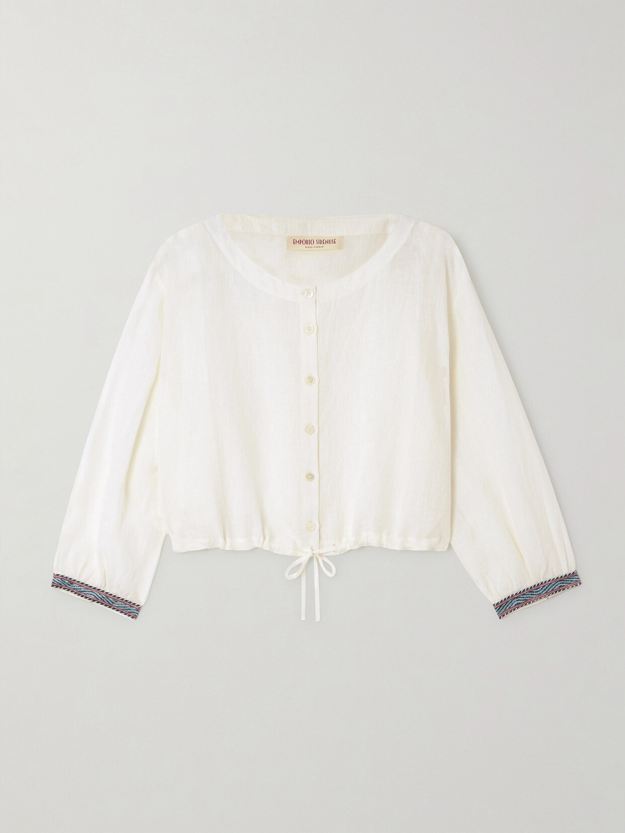 Emporio Sirenuse + Net Sustain New Jinny Cropped Linen Blouse In Off-white