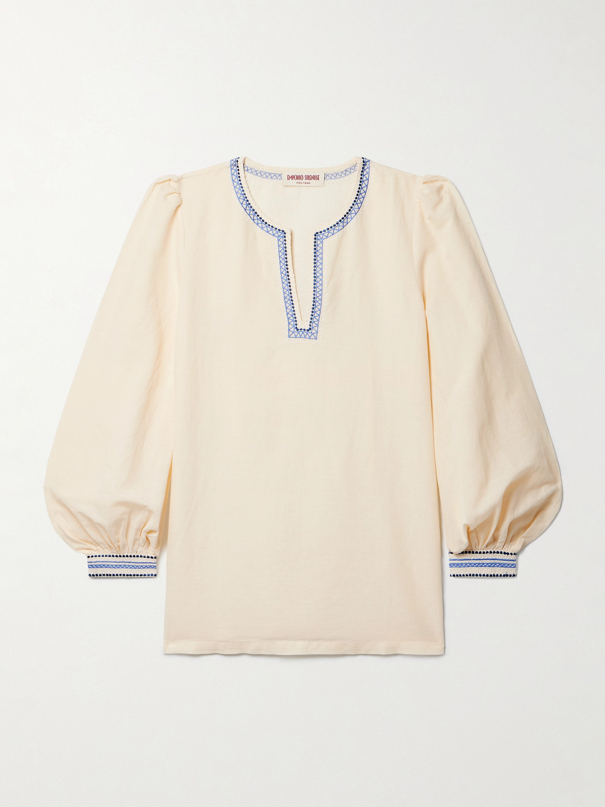 Emporio Sirenuse - Vera Embroidered Linen And Cotton-blend Voile Blouse - Cream