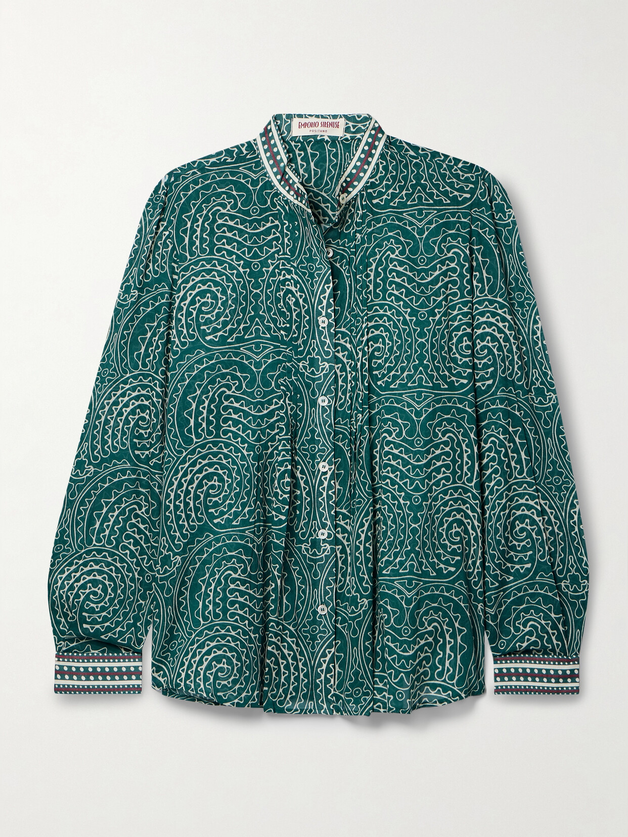 Emporio Sirenuse + Net Sustain Chiara Pintucked Printed Cotton-voile Blouse In Green