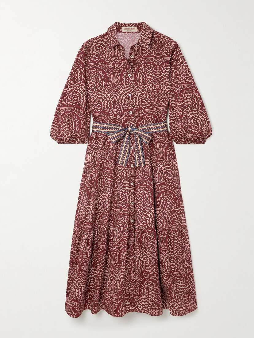Emporio Sirenuse + Net Sustain Fabrizia Belted Printed Cotton-twill Shirt Dress
