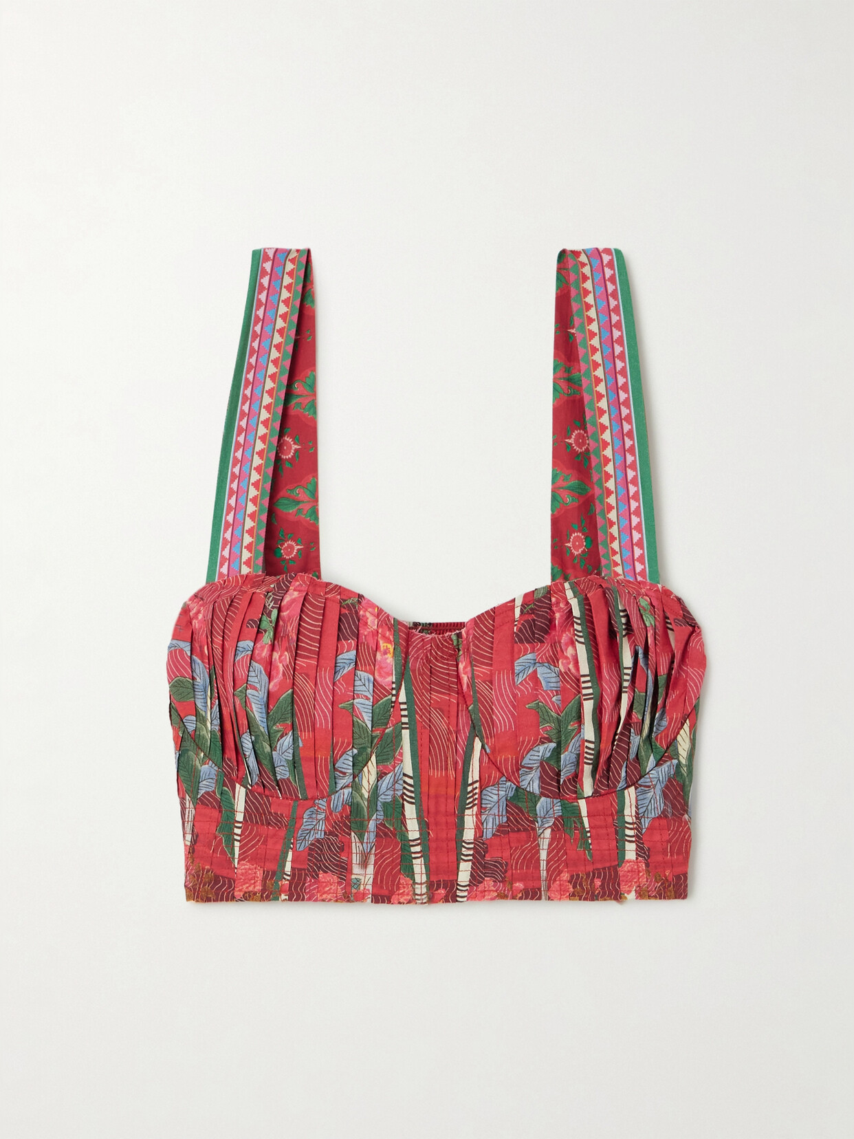 Emporio Sirenuse + Net Sustain Dalia Pleated Printed Cotton Bustier Top In Red