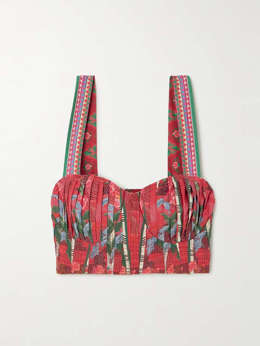 Emporio Sirenuse + Net Sustain Dalia Pleated Printed Cotton Bustier Top