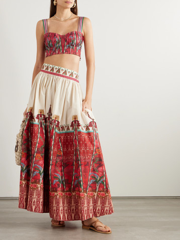 Emporio Sirenuse + NET SUSTAIN Dalia pleated printed cotton bustier top