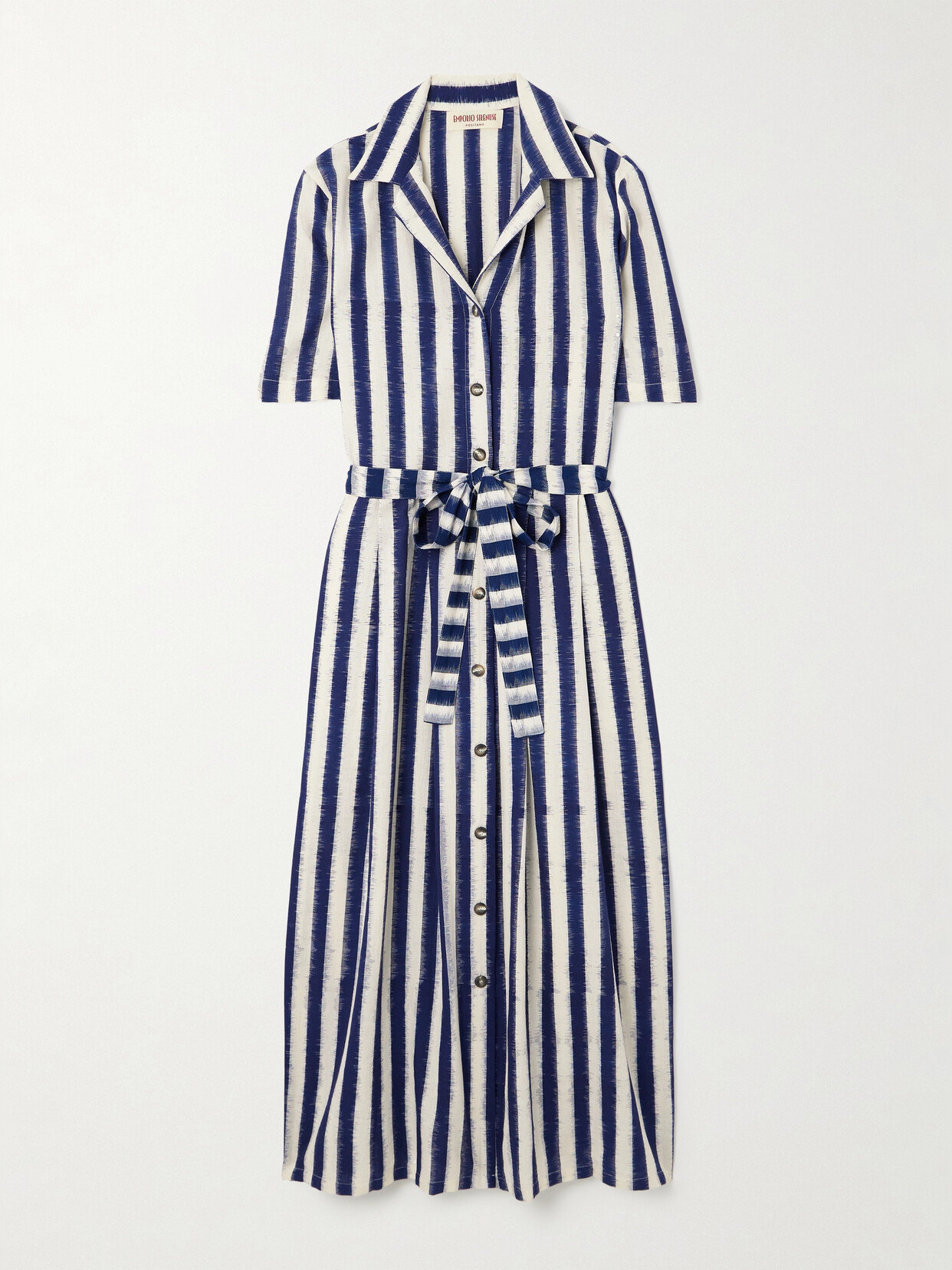 Emporio Sirenuse + Net Sustain Claudia Belted Striped Cotton Shirt Dress In Blue