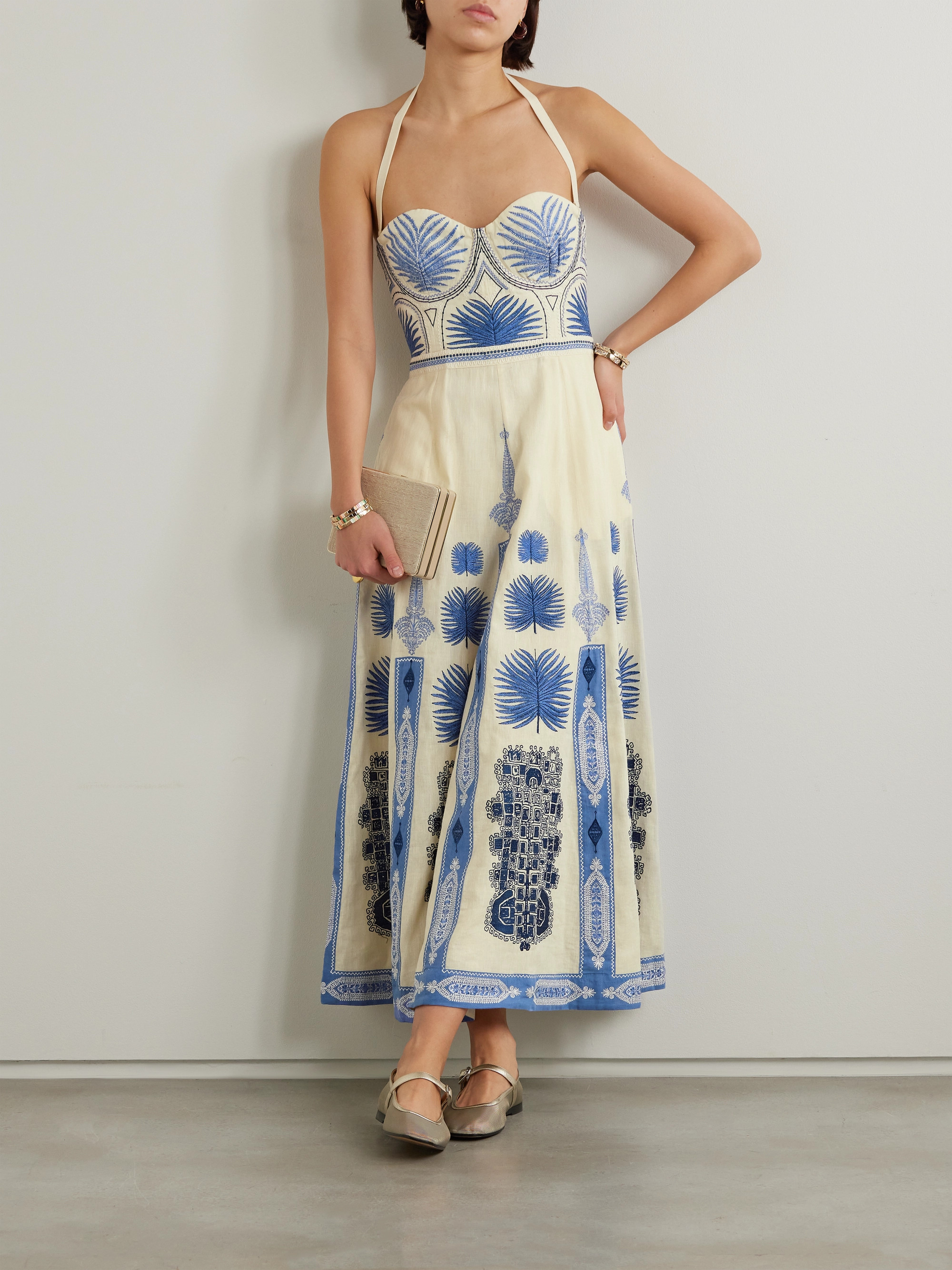 Emporio Sirenuse - Lotty Chios embroidered linen and cotton-blend midi dress  | Plush