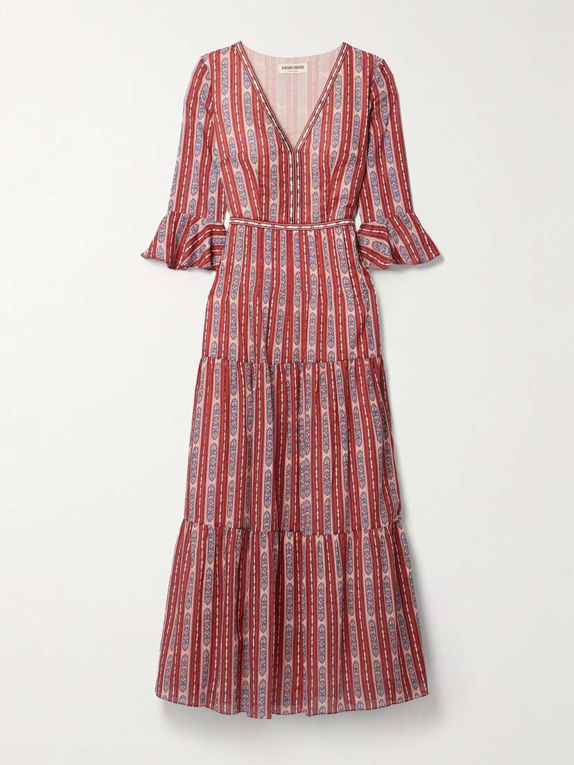 Emporio Sirenuse + Net Sustain Bella Printed Embroidered Cotton-voile Midi Dress - IT38