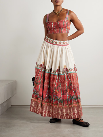 Emporio Sirenuse + NET SUSTAIN Ombretta pleated printed cotton maxi skirt
