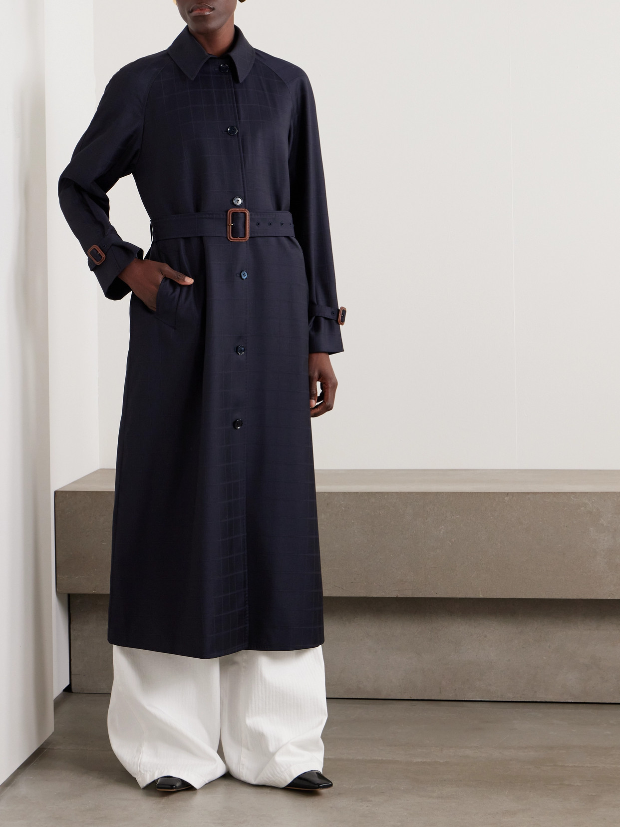 Shop Giuliva Heritage The Dust Belted Checked Wool Trench Coat In Blue