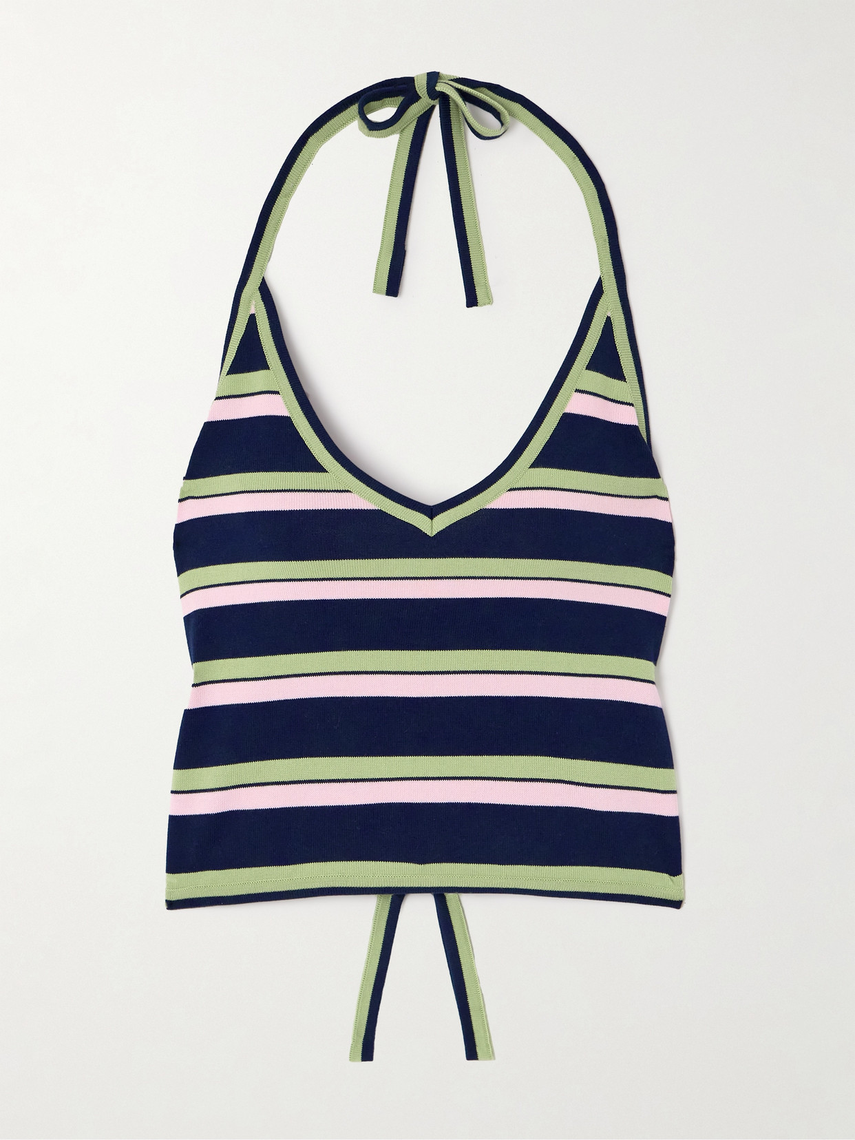 Giuliva Heritage - Sue Striped Knitted Cotton Cropped Top - Blue