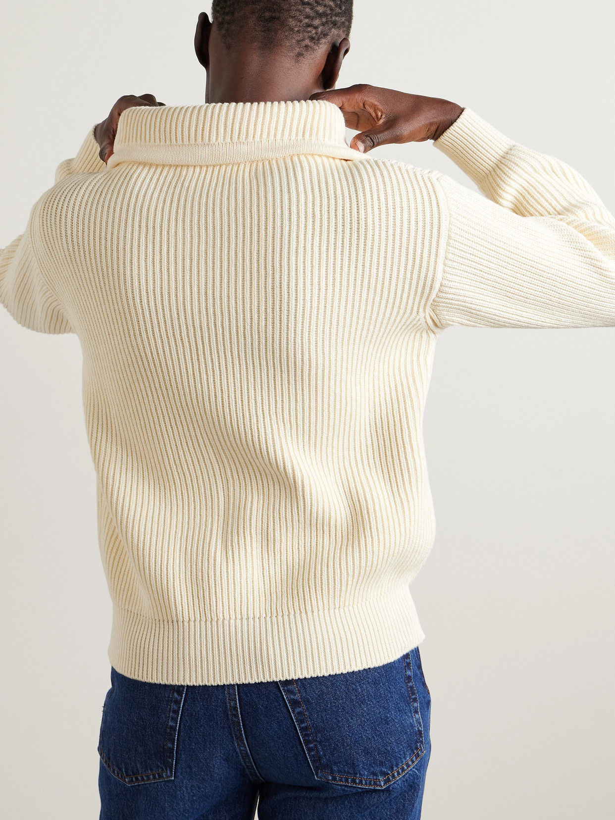 Shop Giuliva Heritage The Leandra Ribbed Cotton Turtleneck Sweater In Ecru