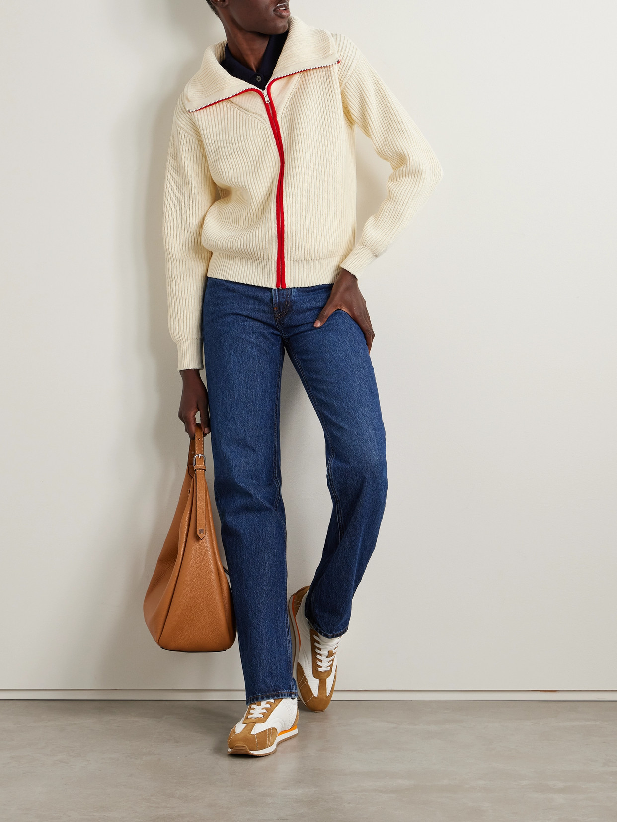 Shop Giuliva Heritage The Leandra Ribbed Cotton Turtleneck Sweater In Ecru