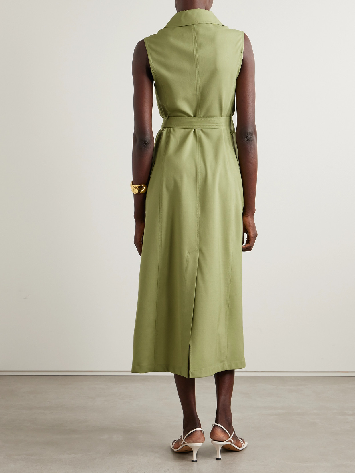 Shop Giuliva Heritage The Mary Angel Wool-twill Midi Dress In Green