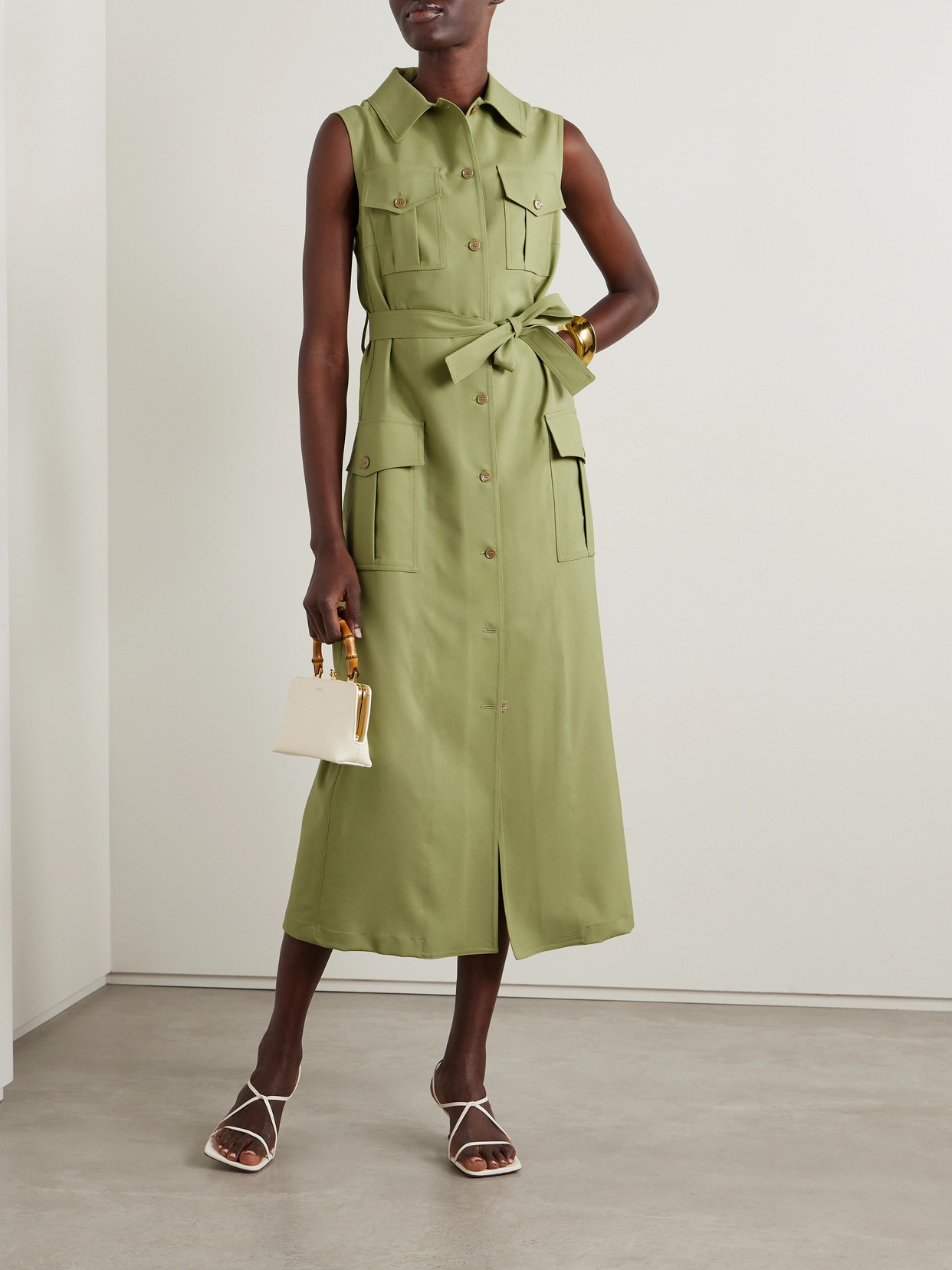 Shop Giuliva Heritage The Mary Angel Wool-twill Midi Dress In Green