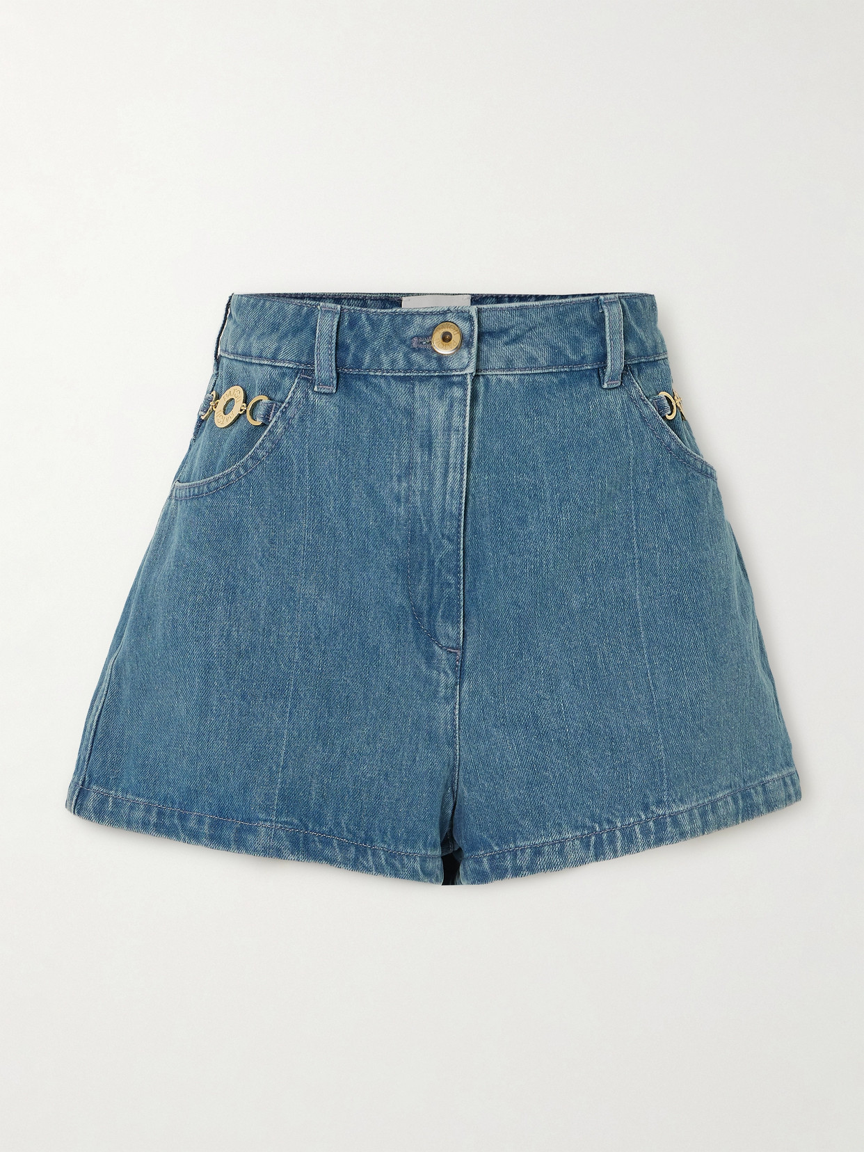 Shop Patou Embellished Denim Shorts In Blue