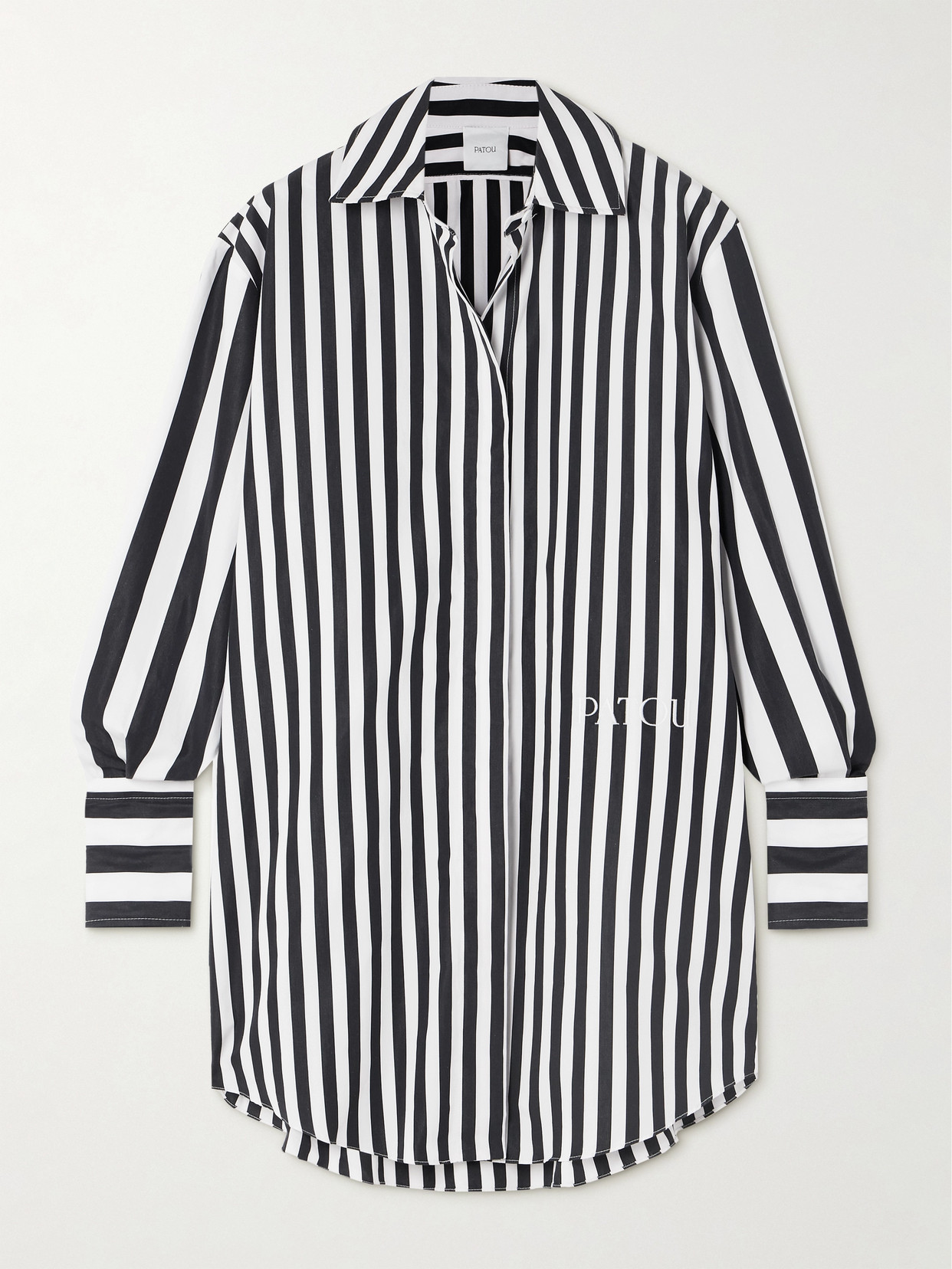 Shop Patou Iconic Oversized Embroidered Striped Cotton-poplin Mini Shirt Dress In Black