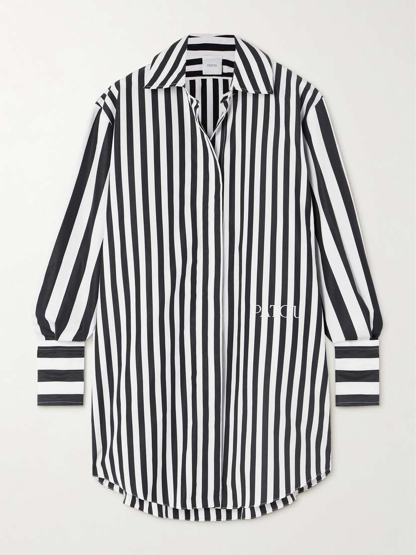 Patou Iconic Oversized Embroidered Striped Cotton-poplin Mini Shirt Dress