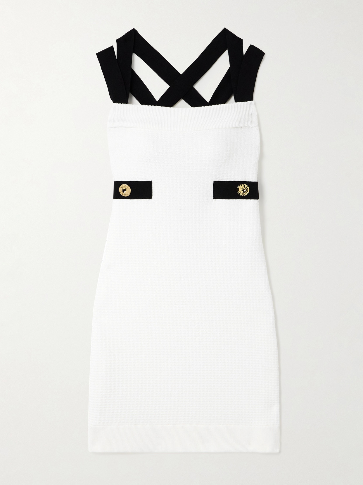 Shop Patou Embellished Waffle-knit Mini Dress In White