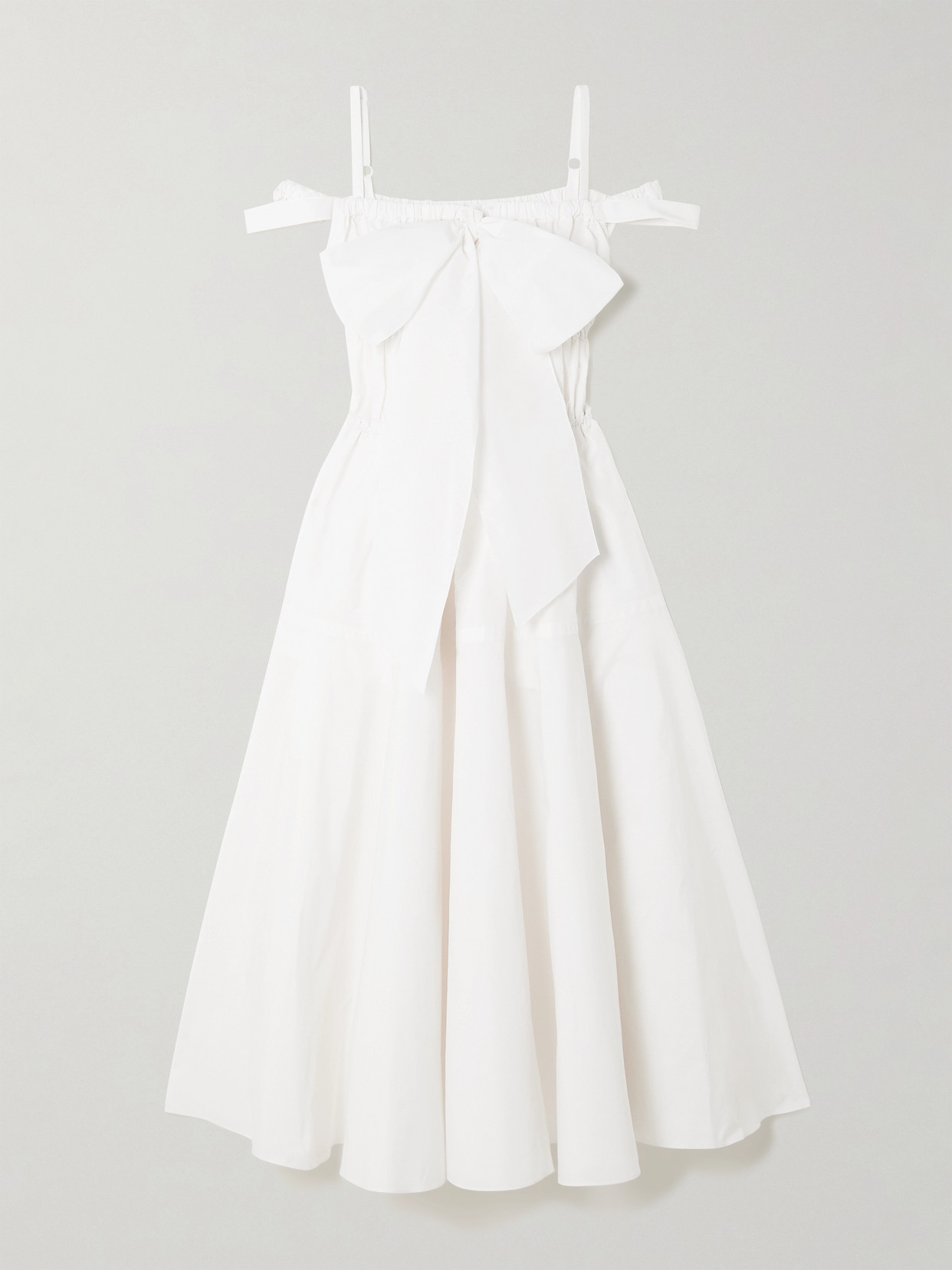 Patou Cold-shoulder Bow-detailed Shirred Poplin Maxi Dress In White