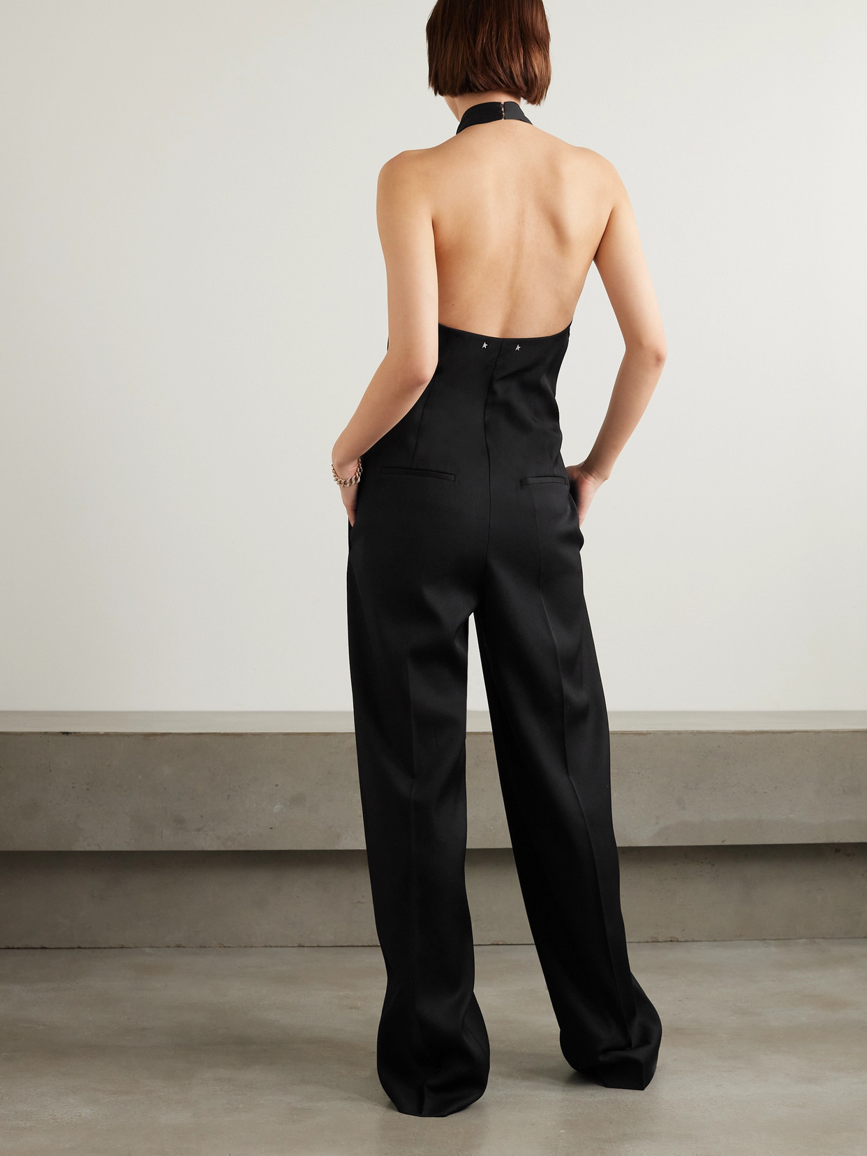 Shop Golden Goose Journey Cutout Wool-gabardine Halterneck Jumpsuit In Black