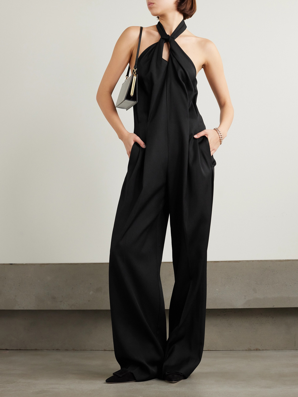 Golden Goose Journey Cutout Wool-gabardine Halterneck Jumpsuit In Black