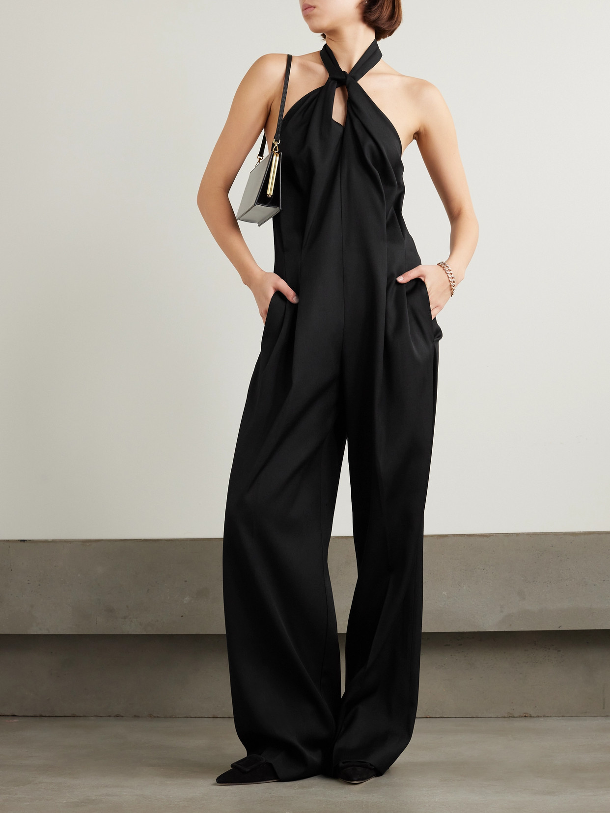 Shop Golden Goose Journey Cutout Wool-gabardine Halterneck Jumpsuit In Black