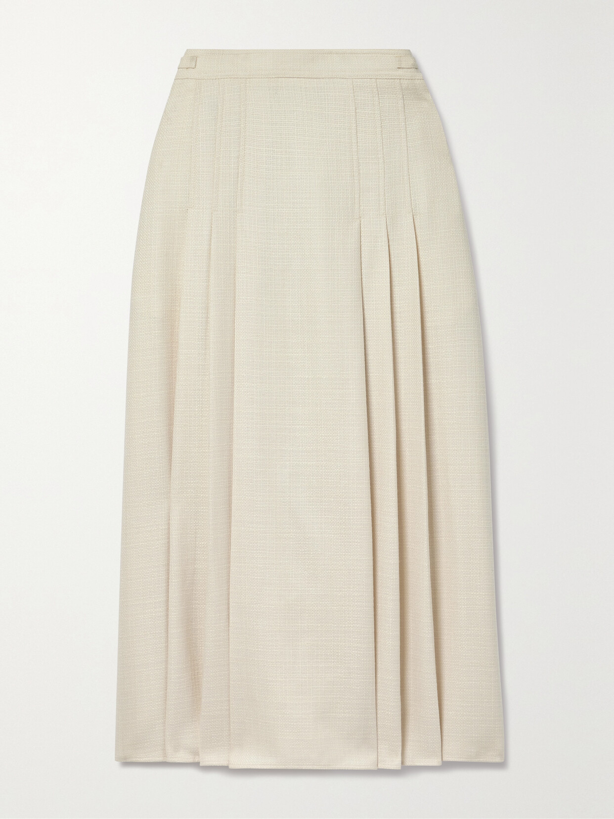 Shop Gabriela Hearst Lerna Pleated Wool And Silk-blend Midi Skirt In Ivory