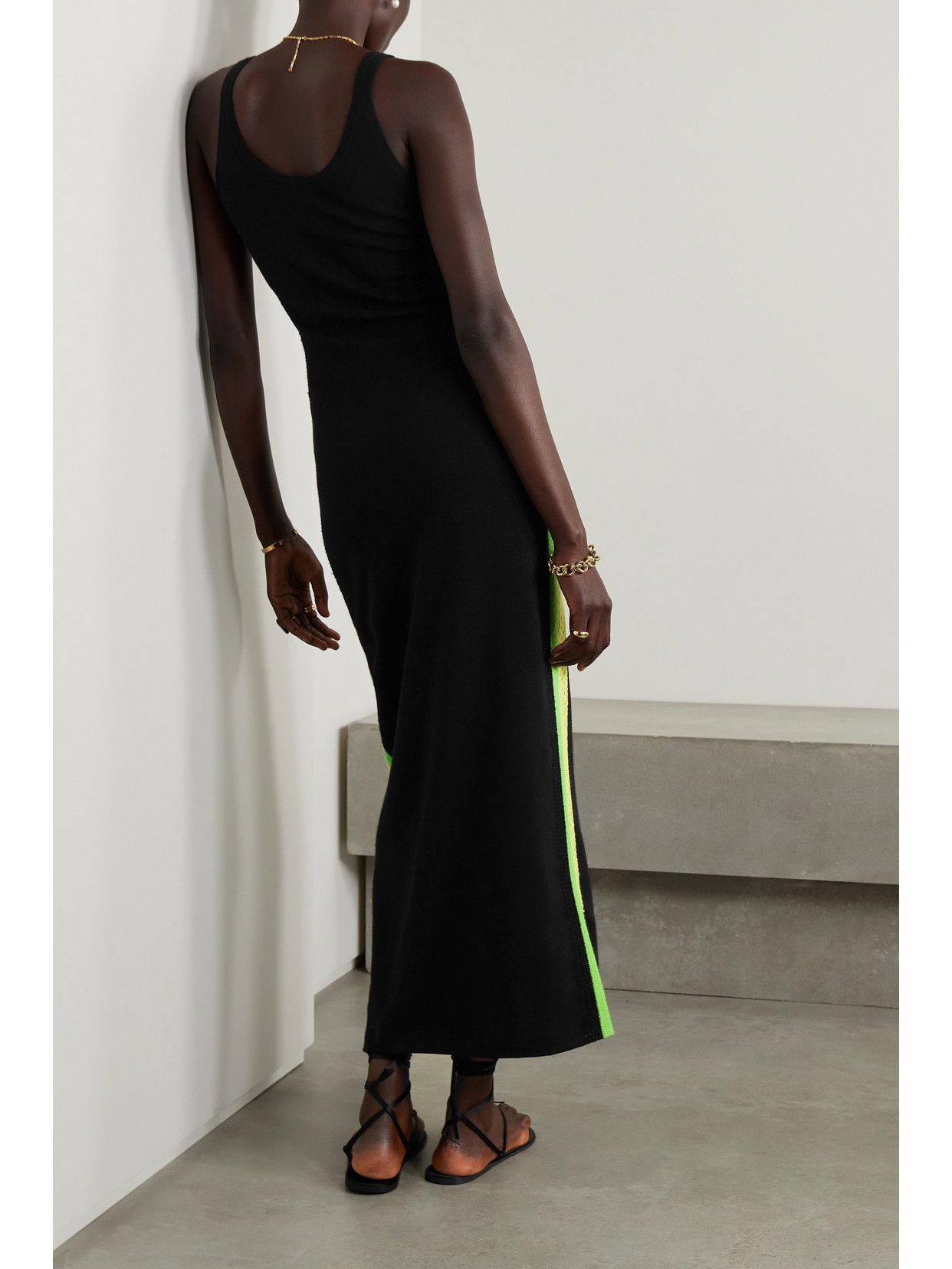 Gabriela Hearst Ives Crochet-trimmed Wool Midi Dress In Black