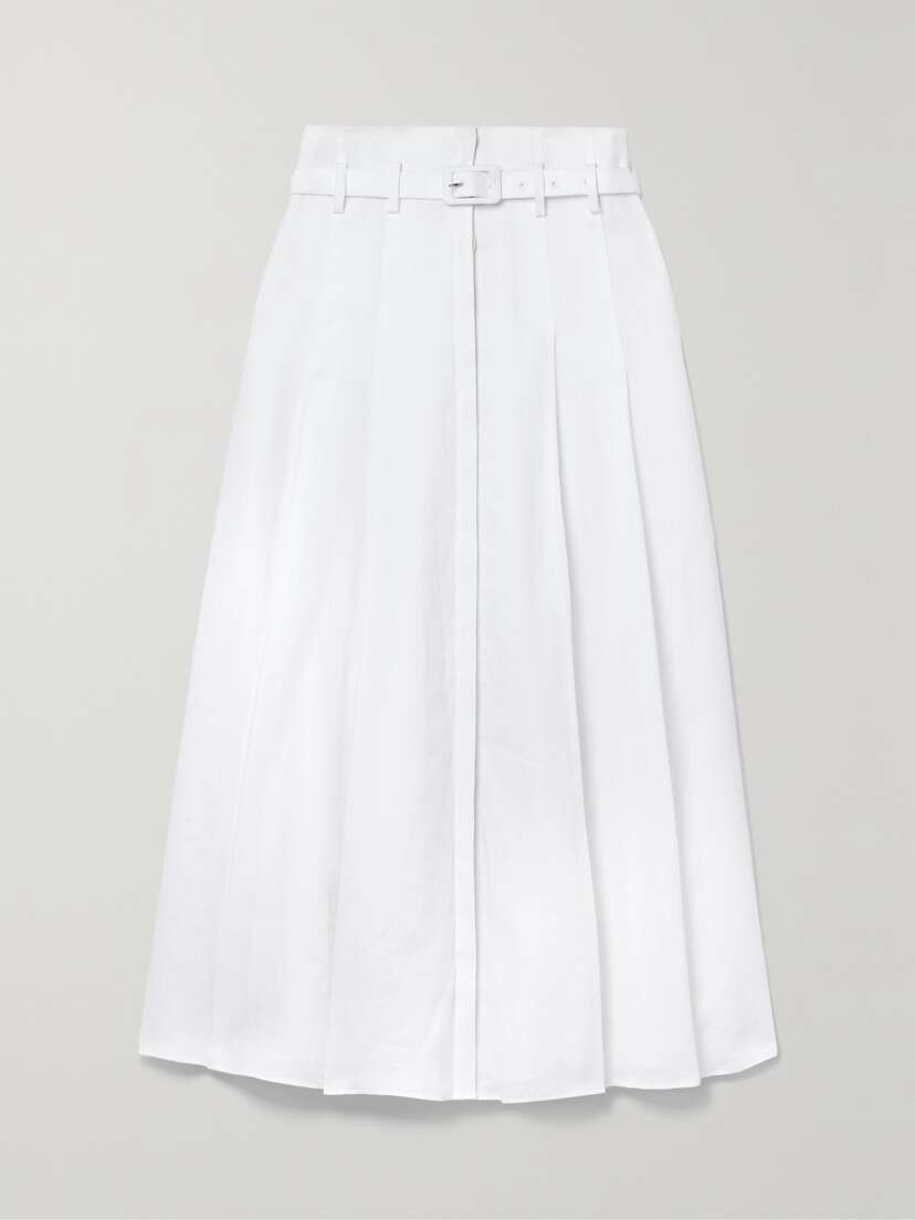 Gabriela Hearst Dugald Pleated Linen Midi Skirt