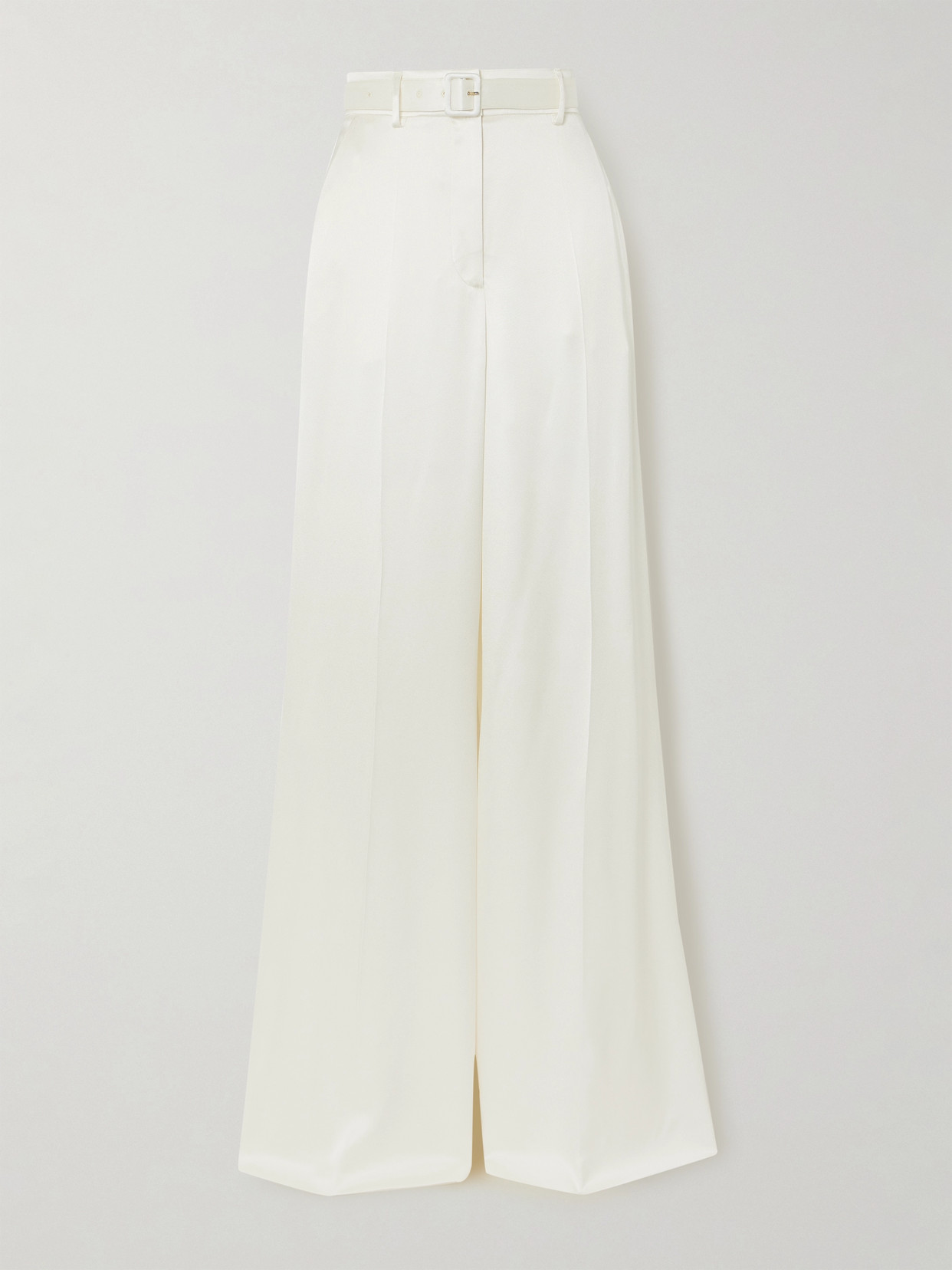 Gabriela Hearst Mabon Belted Silk-satin Wide-leg Pants In Ivory