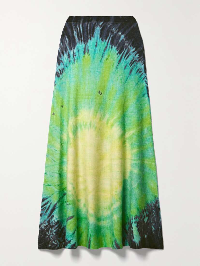 Gabriela Hearst Olive Tie-dyed Cashmere Midi Skirt