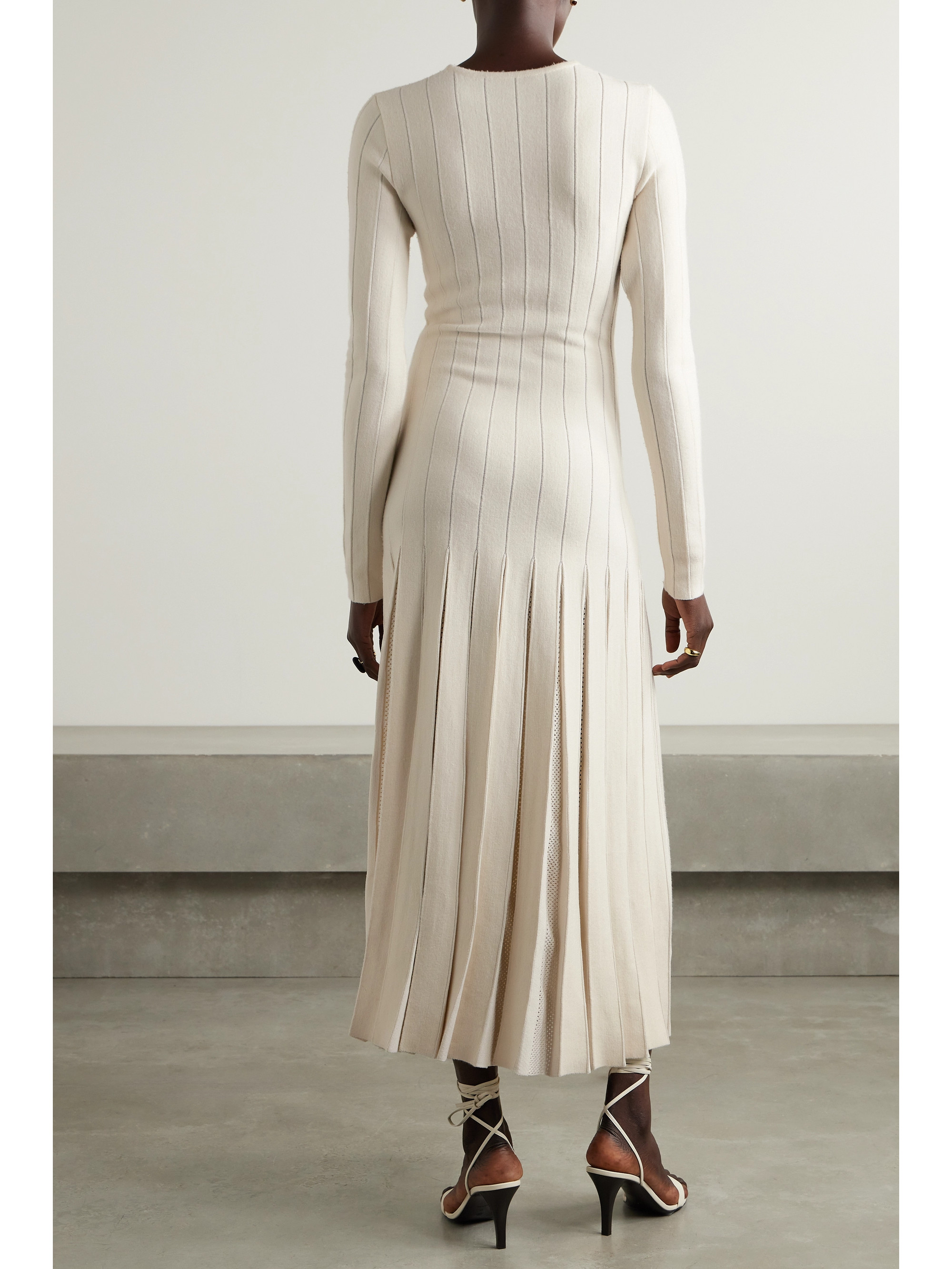 Gabriela Hearst Walsh crochet-trimmed pleated wool midi dress thumbnail