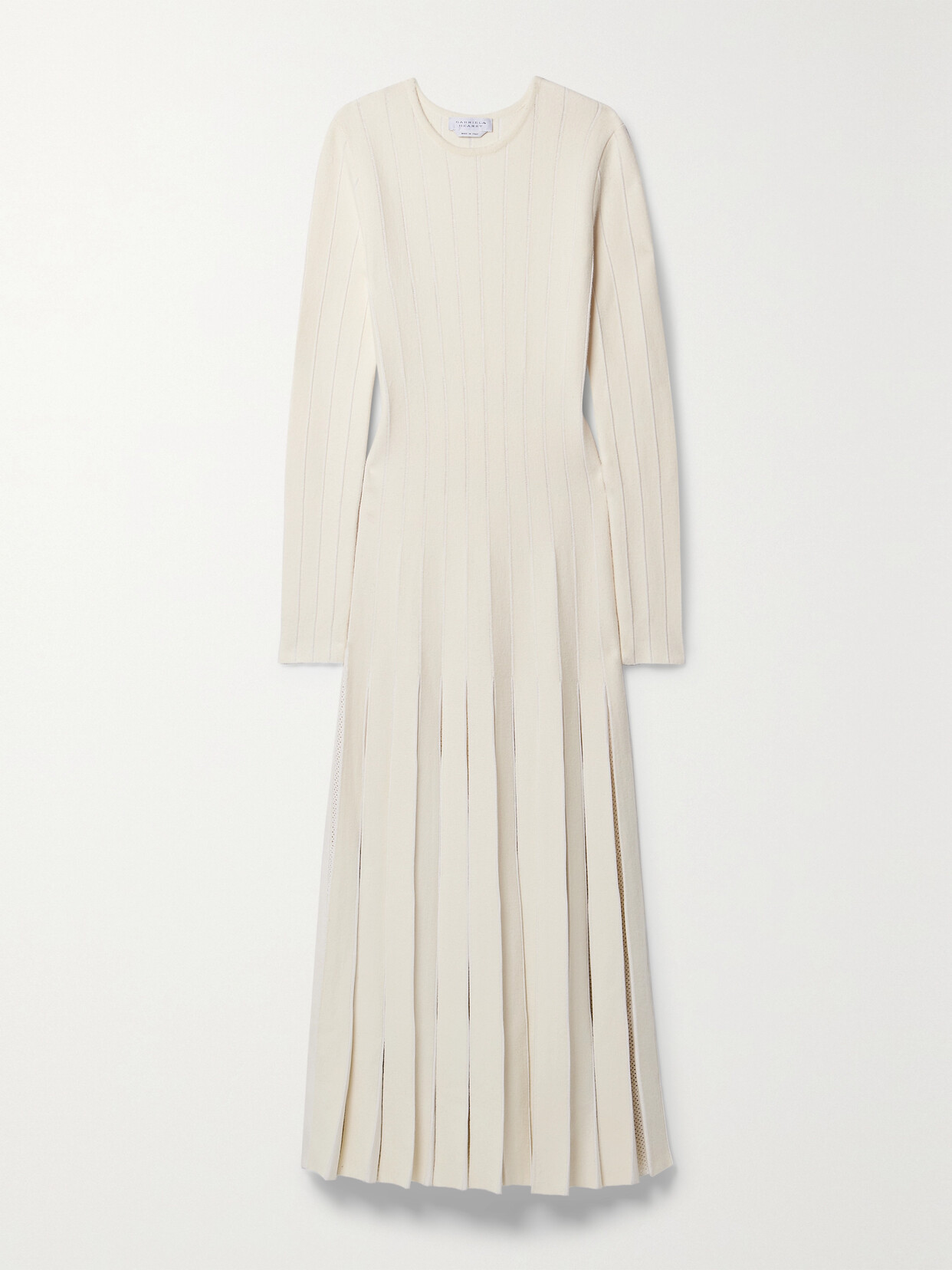 Shop Gabriela Hearst Walsh Crochet-trimmed Pleated Wool Midi Dress In Ivory