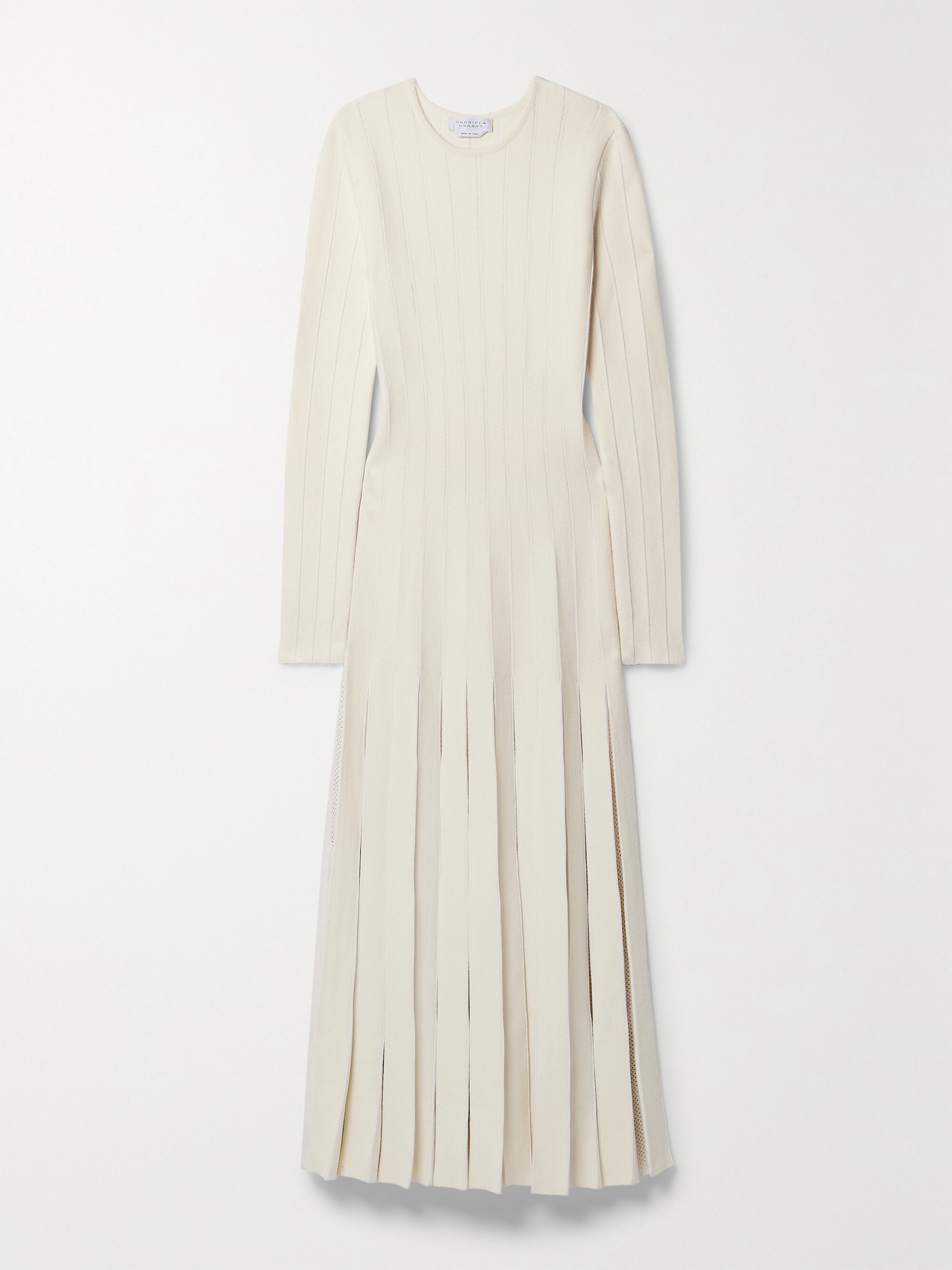 Gabriela Hearst Walsh crochet-trimmed pleated wool midi dress thumbnail